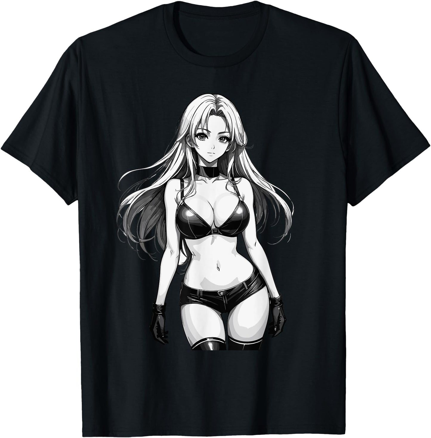 Sexy Waifu Otaku Anime Girl Japanese in Black and White Art