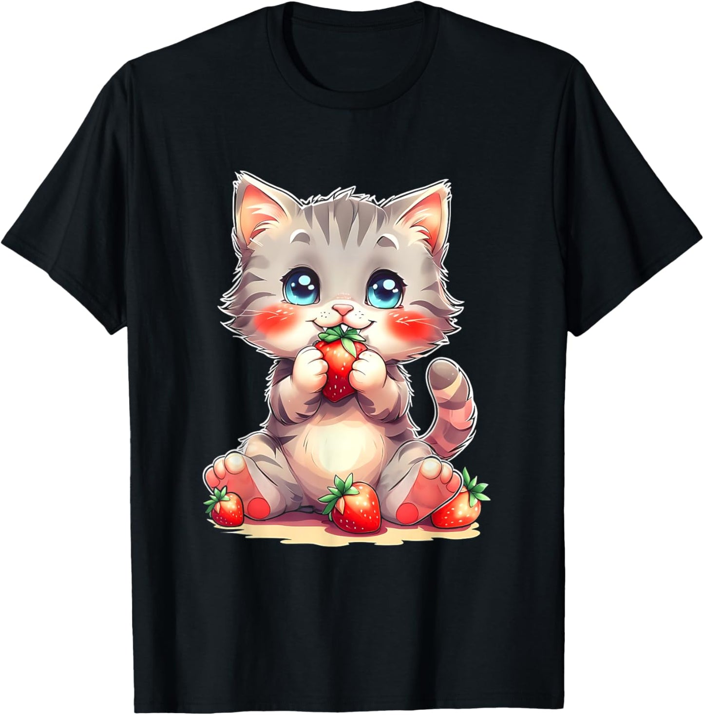 Cute Kitten Eating Strawberry Chibi Kawaii Cat Lover Fruit