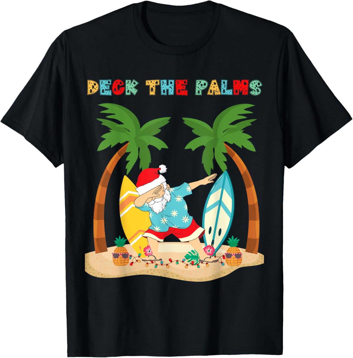 Deck the Palms Dabbing Santa Xmas Tropical Beach Surfing