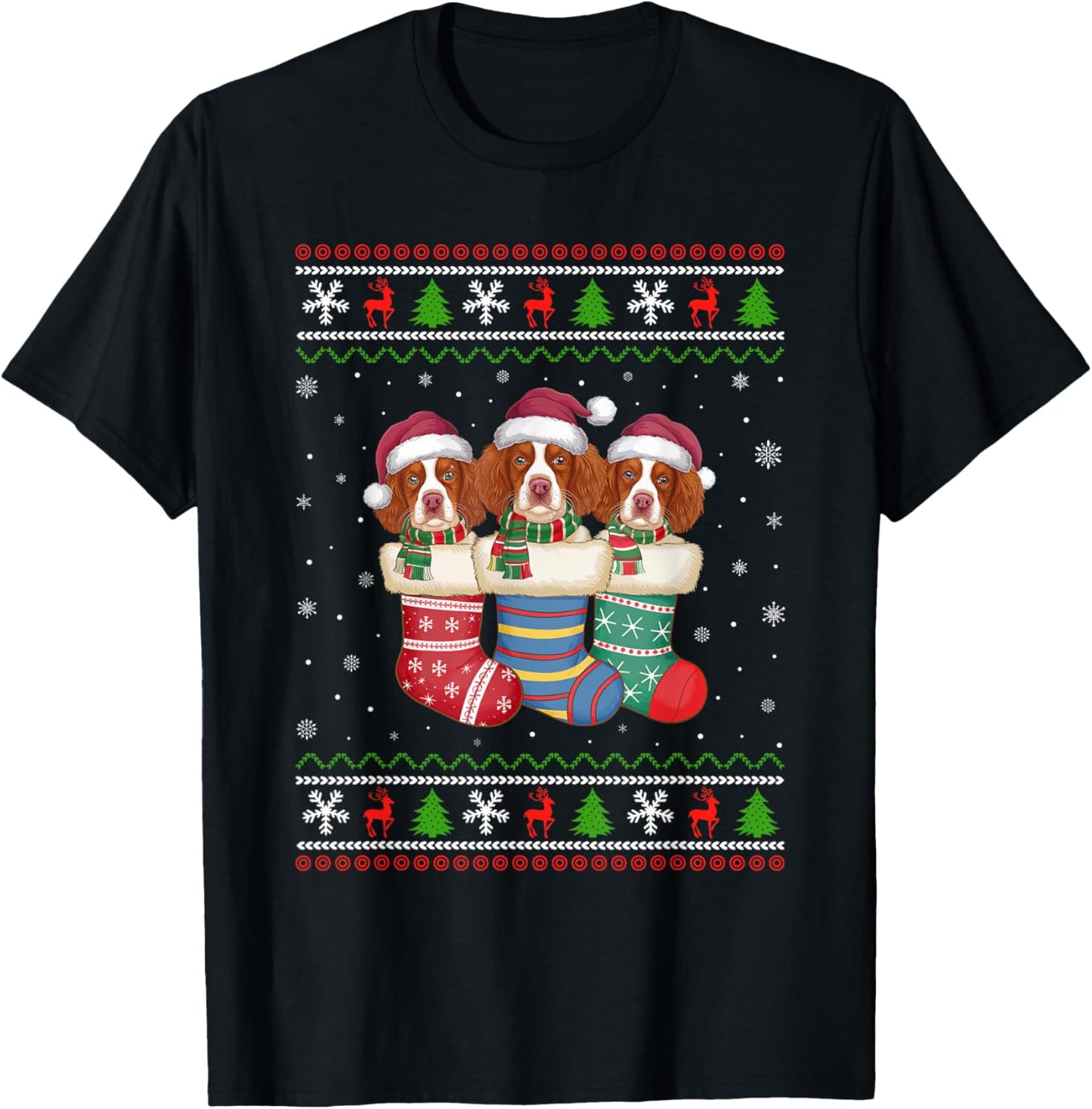 Ugly Xmas Sweater Brittany Spaniel Dog In Christmas Socks Men Women Kids