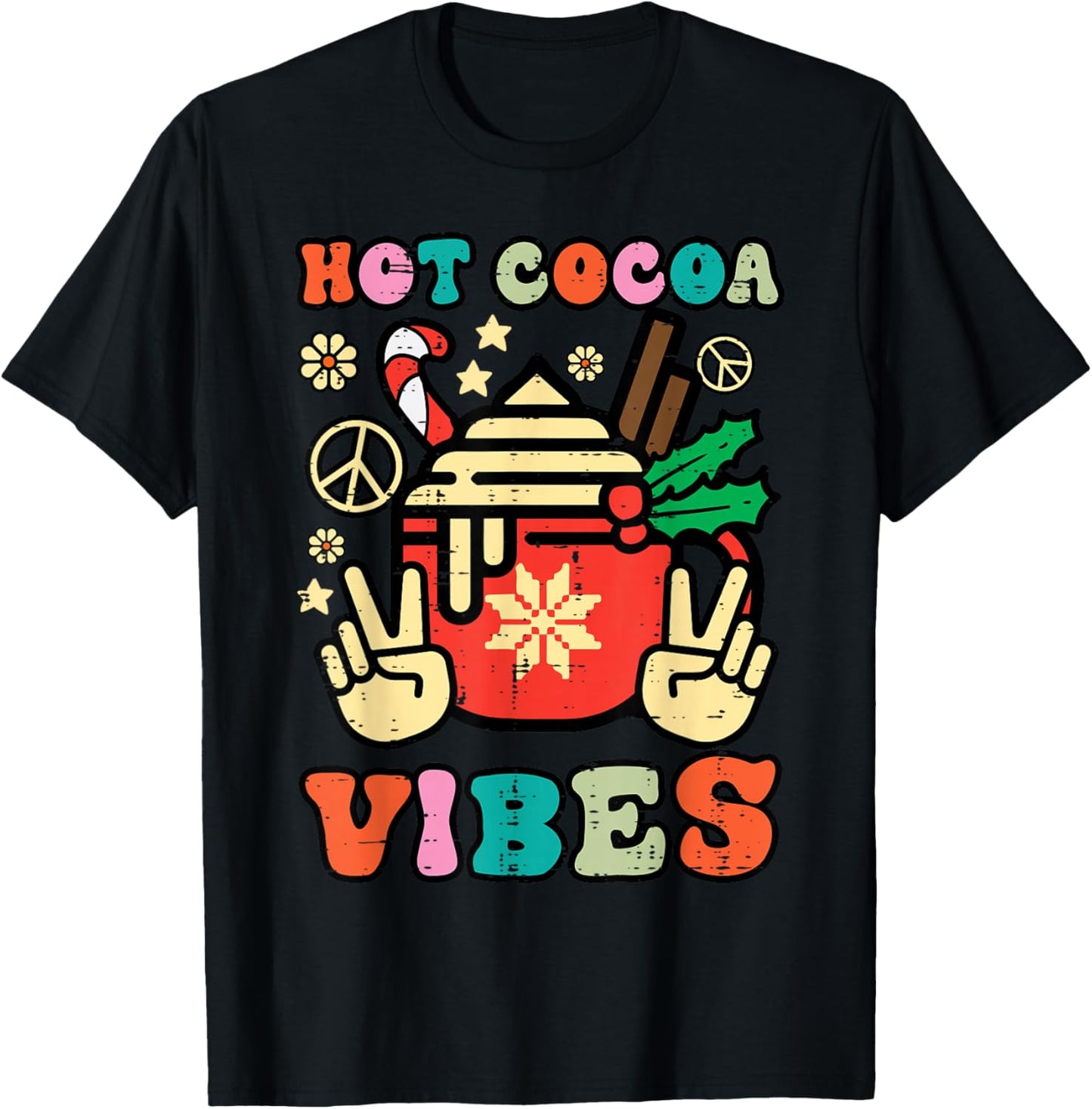 Groovy Christmas Hot Cocoa Vibes Retro Xmas Women Girls Kids
