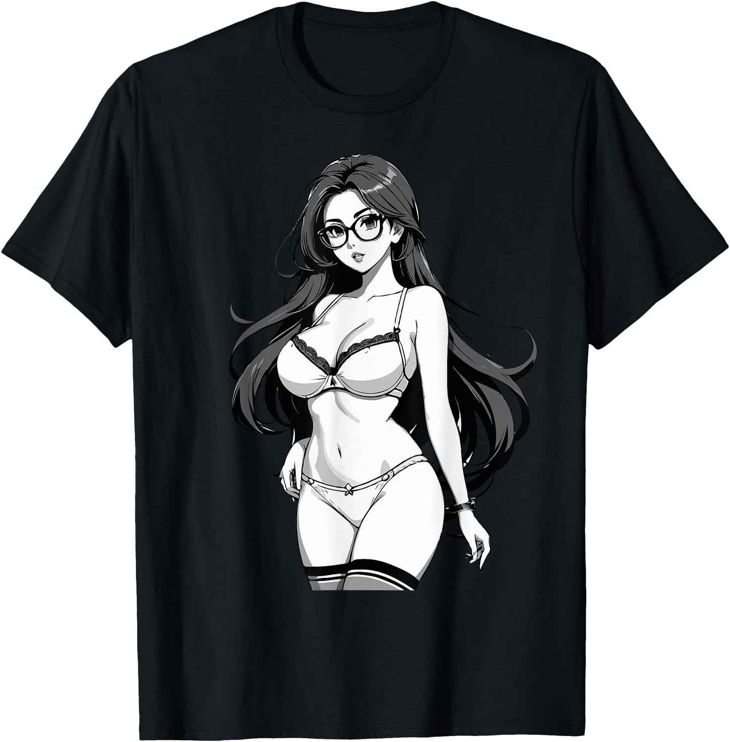 Sexy Waifu Otaku Anime Girl Japanese in Black and White Art