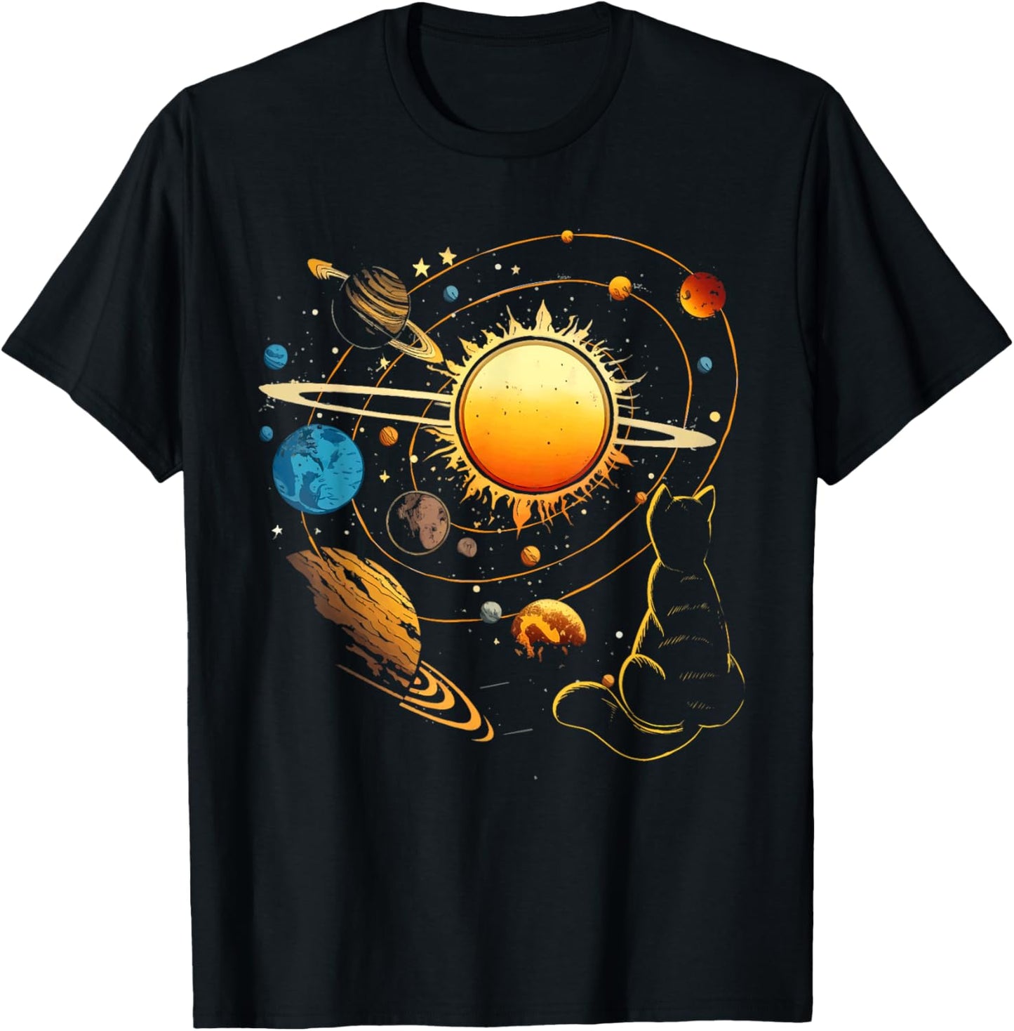 Cat And Planets - Galaxy Stars Kitten Kitty Animal Pet Lover Men Women Kids T-Shirt