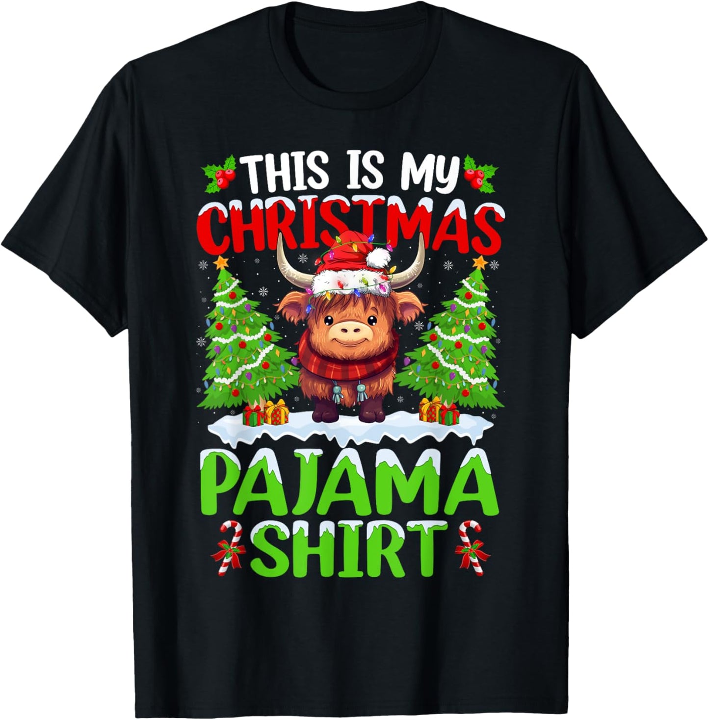 Santa Cow Xmas Tree Lights This Is My Christmas Pajamas Cow