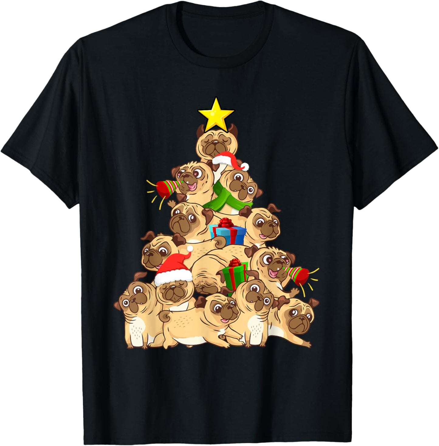 Pug Dogs Tree Christmas Sweater Xmas Pet Animal Dog Gifts T-Shirt for Men Women Kids