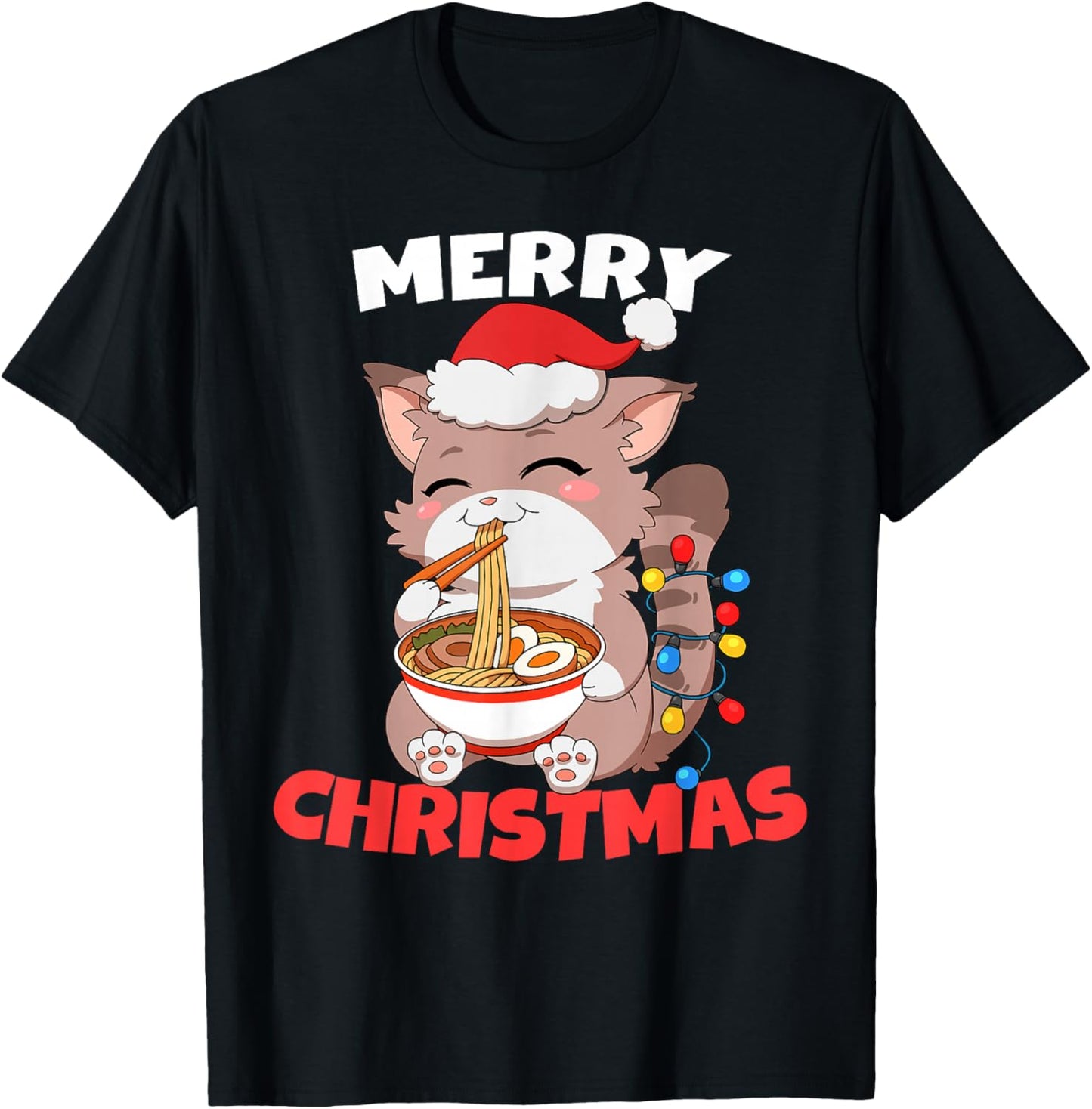 Merry Christmas Anime Kawaii Cat Ramen Xmas Lights