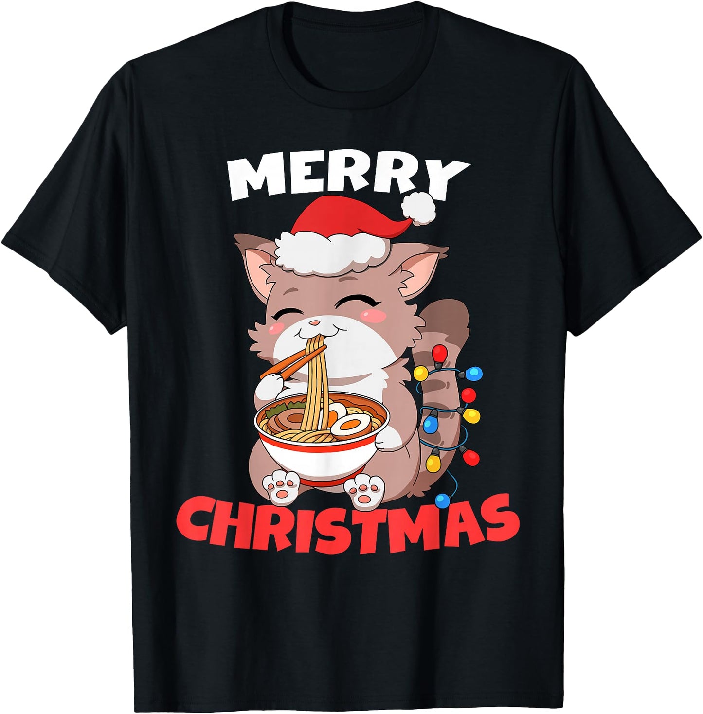 Merry Christmas Anime Kawaii Cat Ramen Xmas Lights