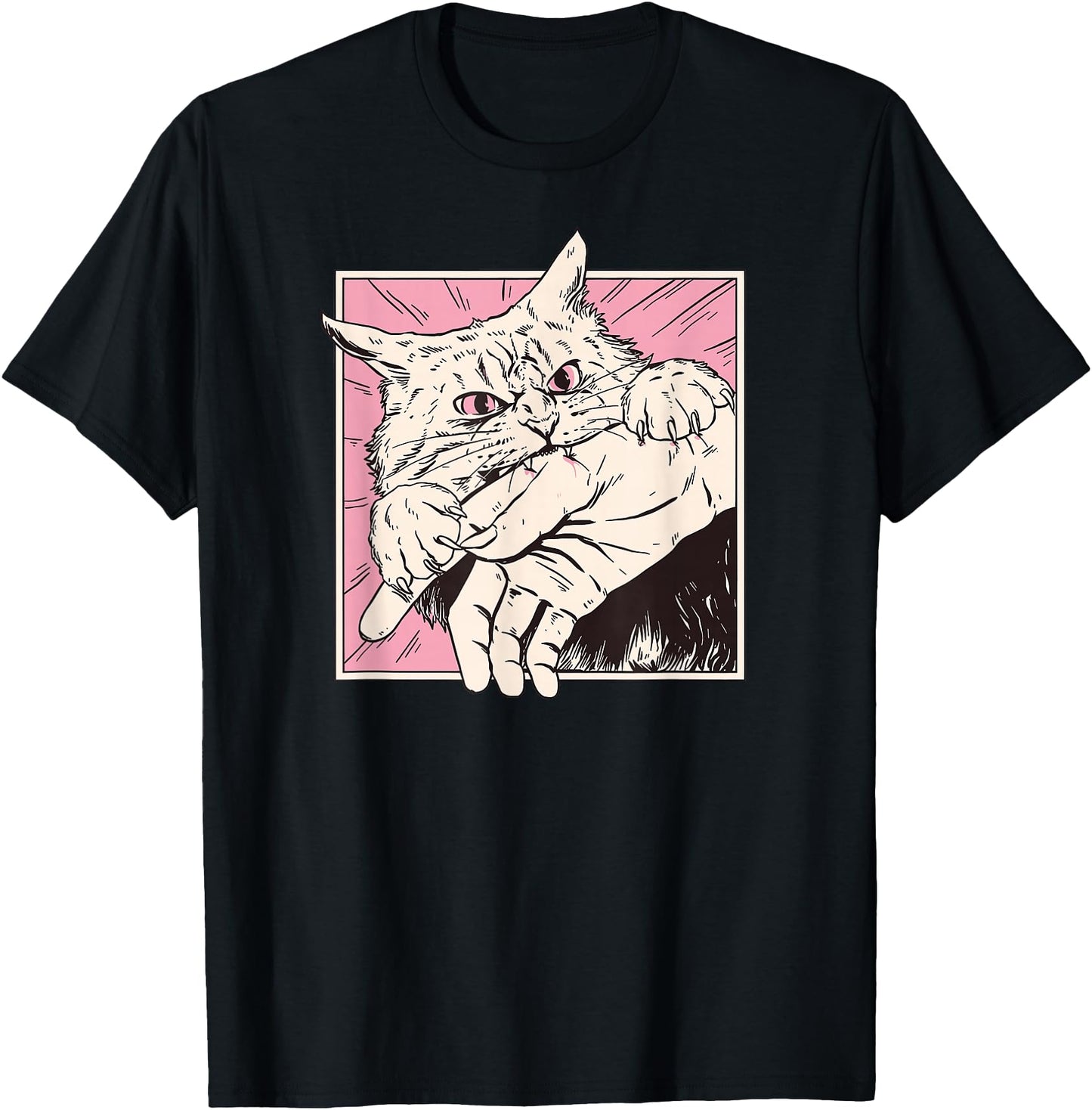 Cat Bite Retro Horror Graphic Japanese Manga Style Funny