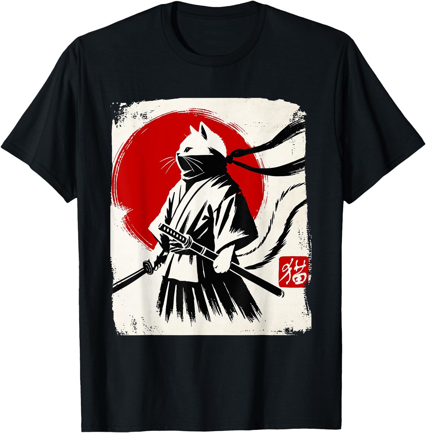 Japanese Anime Samurai Cat Ukiyo-e Graphic Art For Cat Lover Men Women Girls