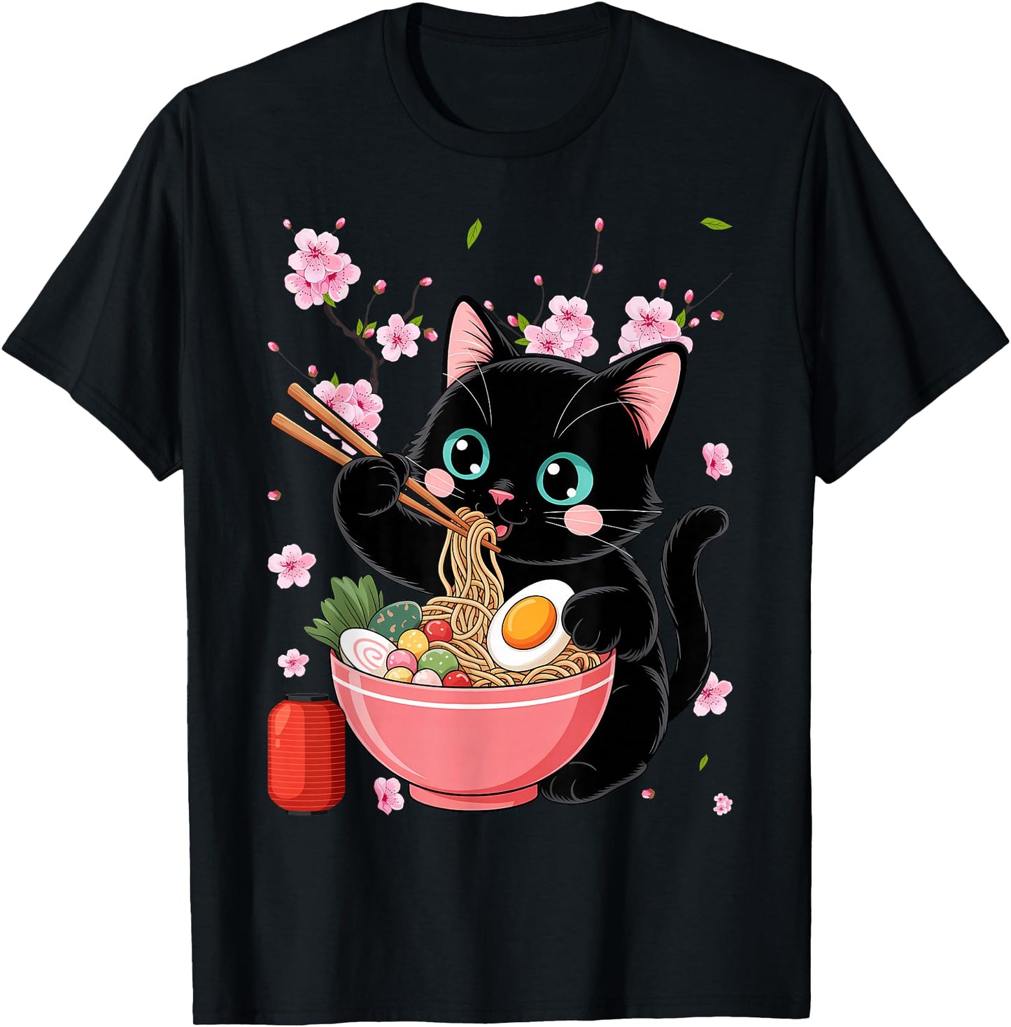 Retro Japanese Anime Black Cat Eating Ramen