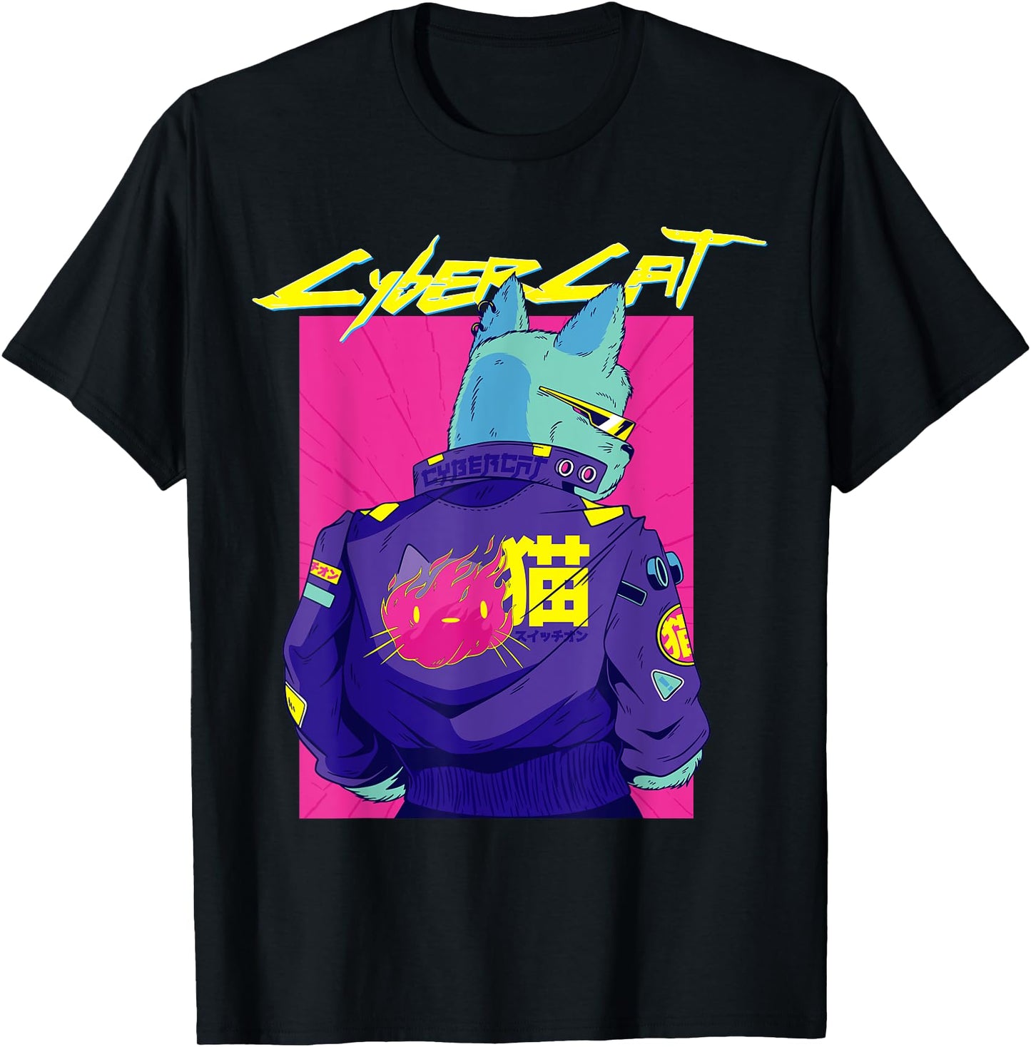 Cyberpunk pun Cat cybercat Japanese character cyberpunker