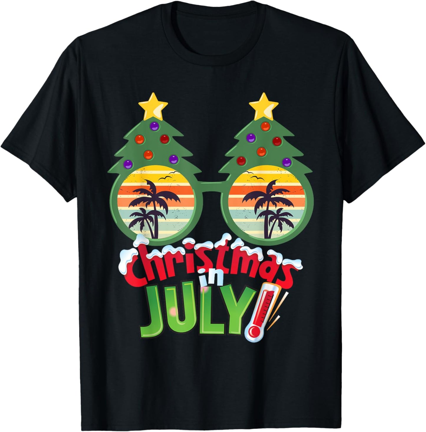 Funny Christmas in July Shirt Summer Xmas Tree Sunglasses T-Shirt for Men Women Kids