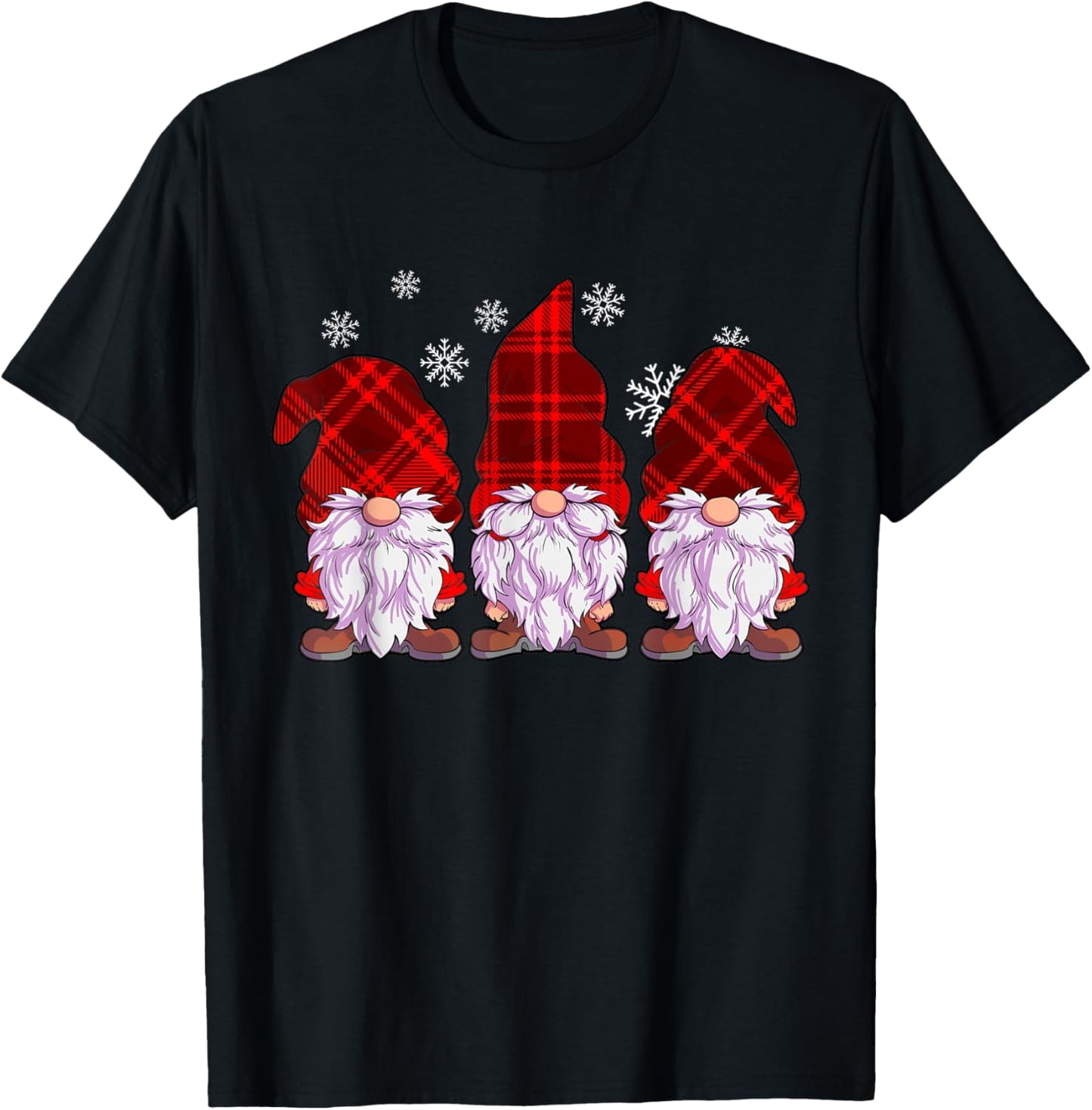 Three Christmas Gnomes Xmas Women Buffalo Plaid Xmas Gnomes