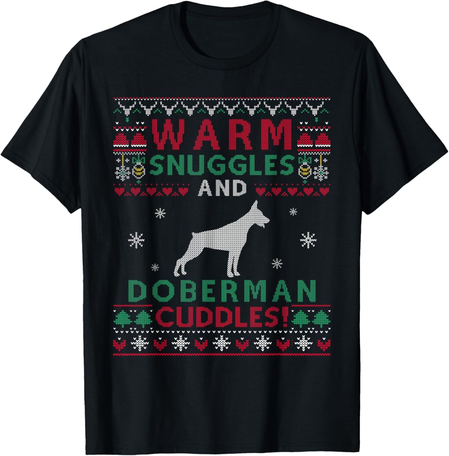 Christmas Doberman Dog Cuddles Pet Owners Unisex-Kids Ugly Christmas T-Shirt