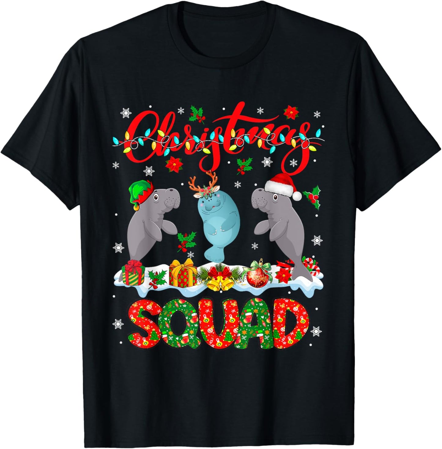 Christmas Squad Three Santa Reindeer Elf Manatees Xmas