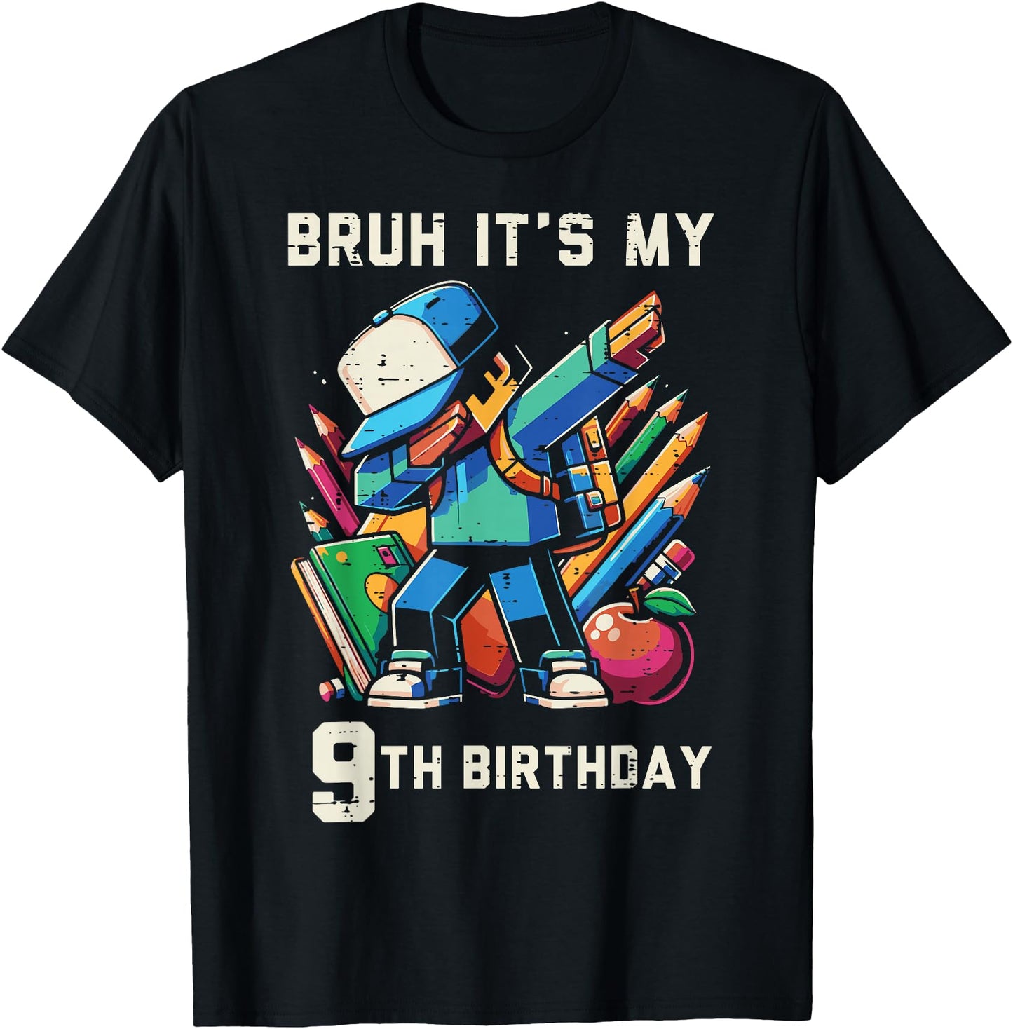 Bruh Its My 9th Birthday Pixel Dab 9 Bday Gamer Boys