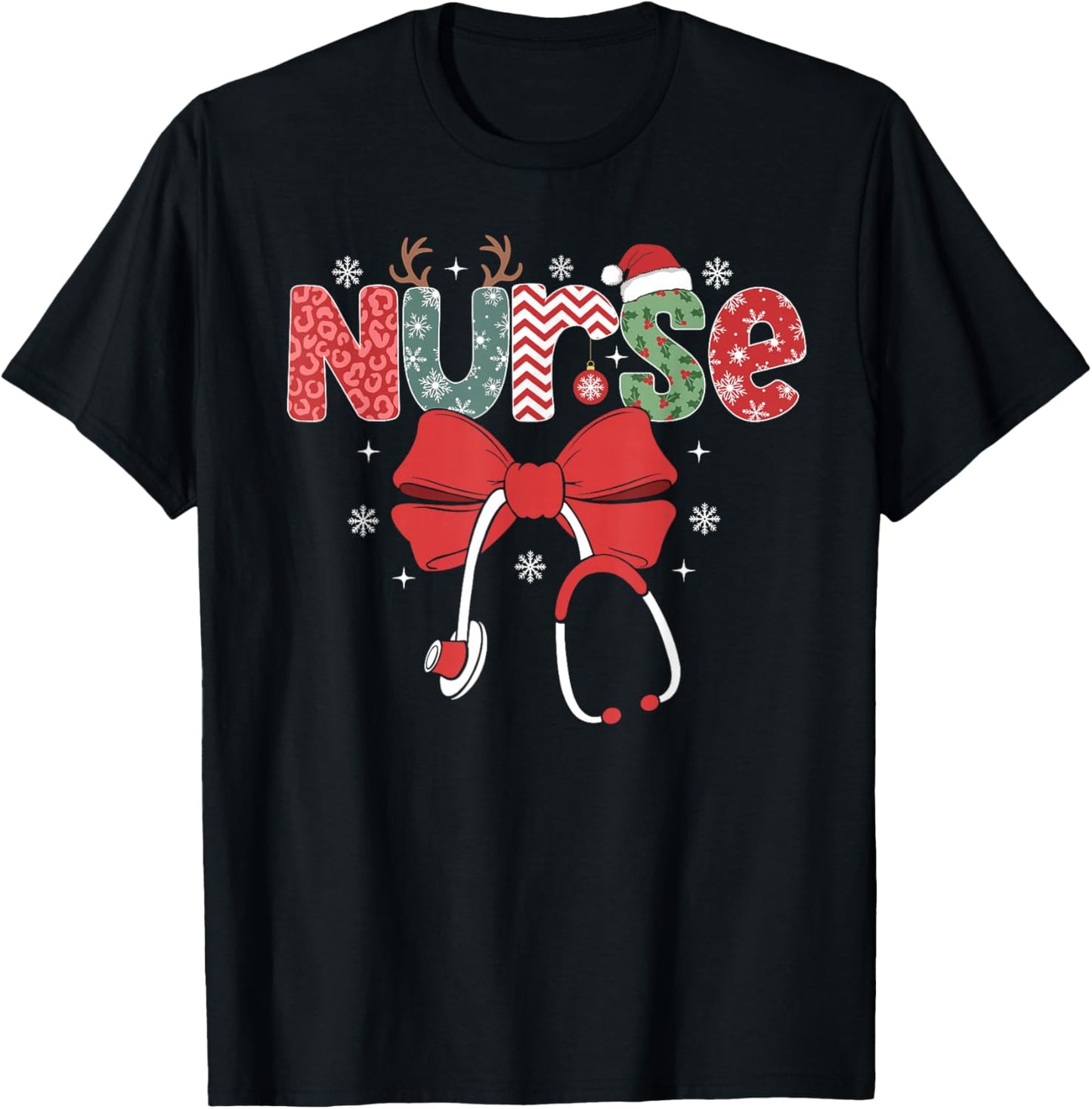 Nurse Christmas Stethoscope Xmas Scrub Top Nursing Women
