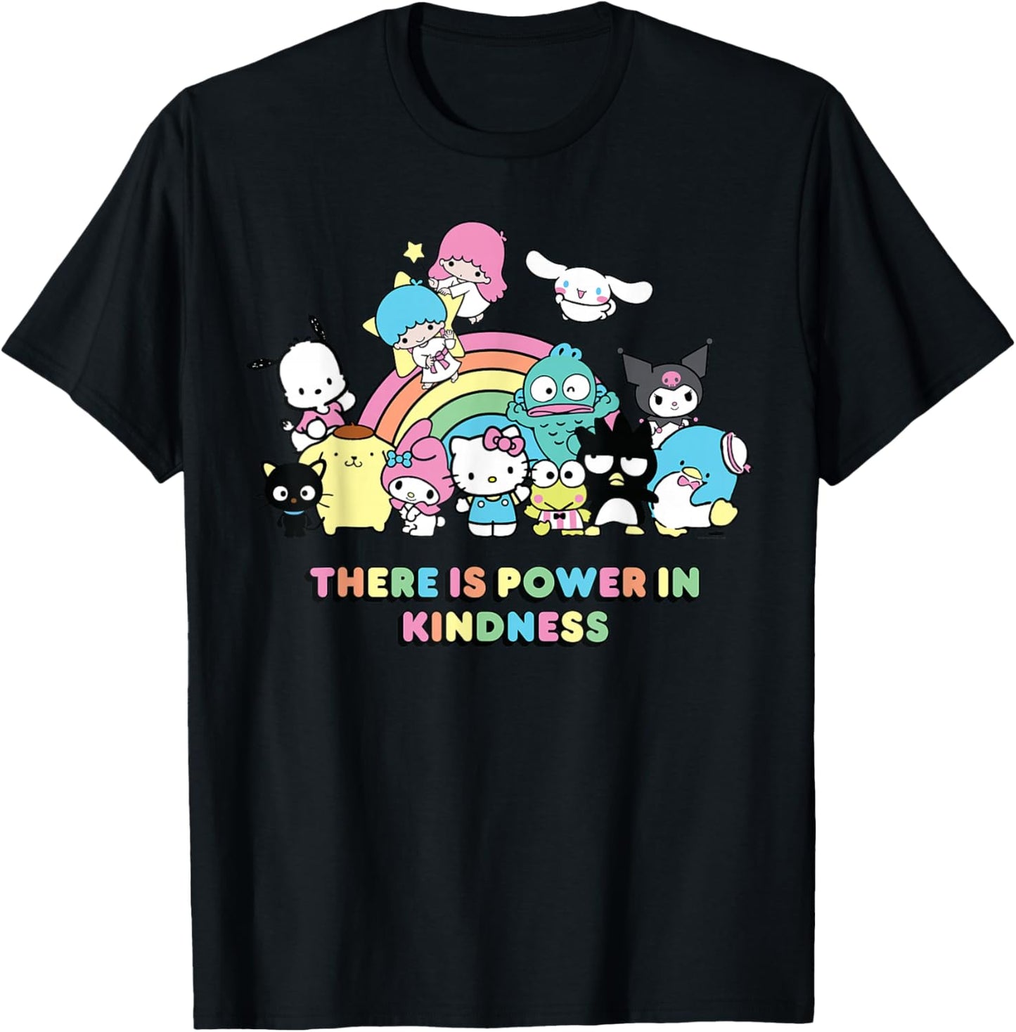 Sanrio Hello Kitty & Friends Power in Kindness Black Classic Fit T-Shirt, Crew Neck, Short Sleeve