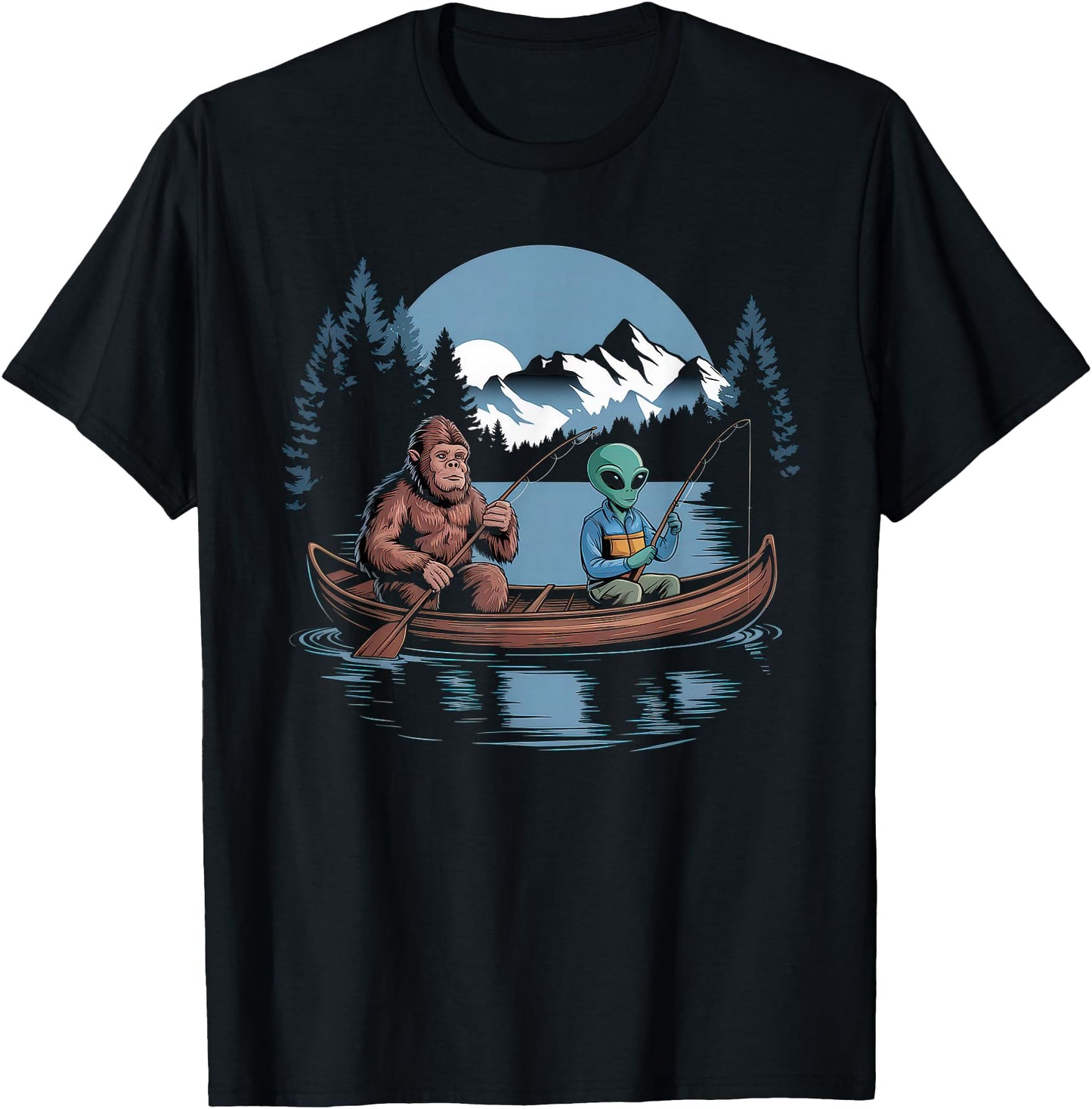 Bigfoot Tshirt Sasquatch Alien Fishing Conspiracy Funny Meme
