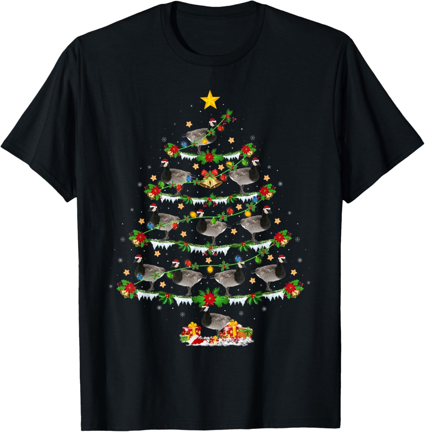 Xmas Tree Canada-Goose Christmas Gifts Goose Bird Lover Unisex-Adults Black Animal Print Modern Animal Print Short Sleeve Crew Neck T-Shirt Small