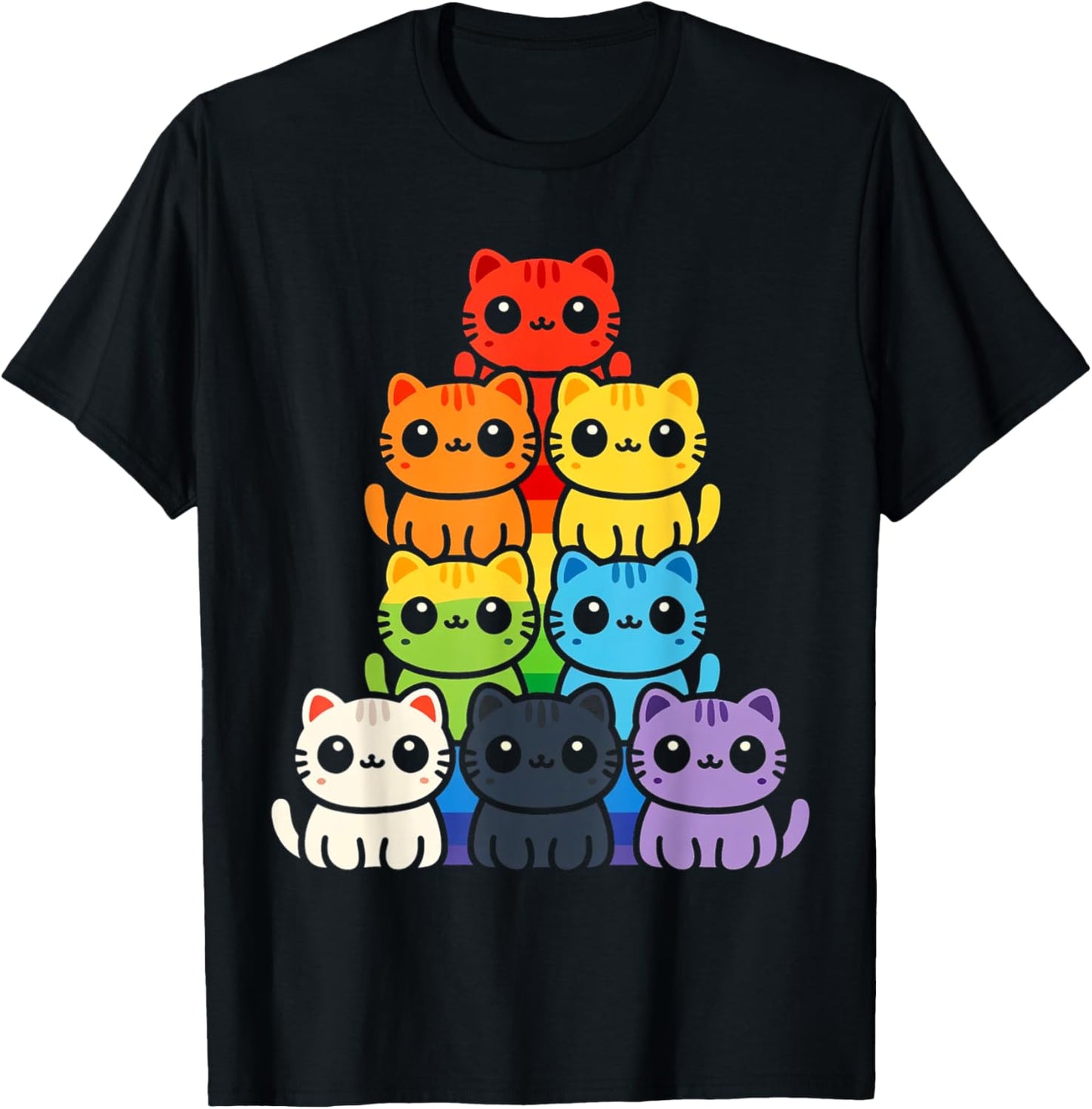 Cat Stack Rainbow Gay Pride Cute LGBT Animal Pet Lover Tee T-Shirt
