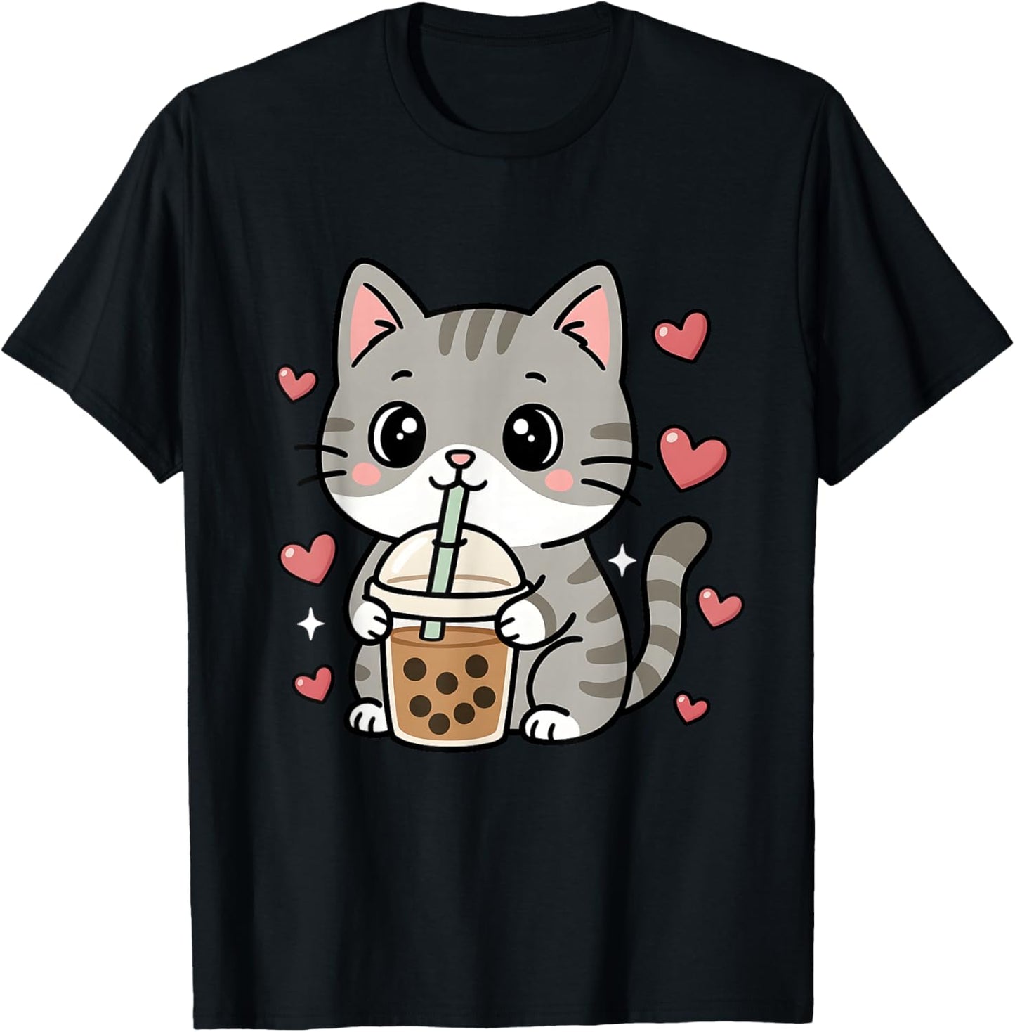 Cute Grey Cat Boba Tea Bubble Tea Anime Kawaii Neko Women