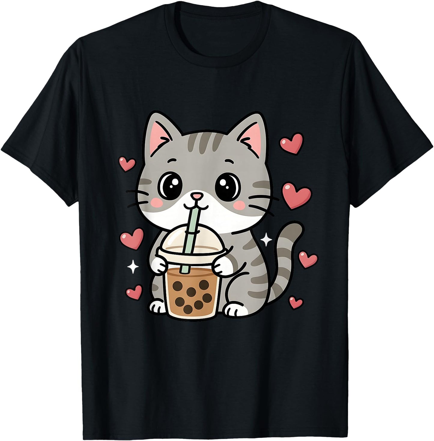 Cute Grey Cat Boba Tea Bubble Tea Anime Kawaii Neko Women