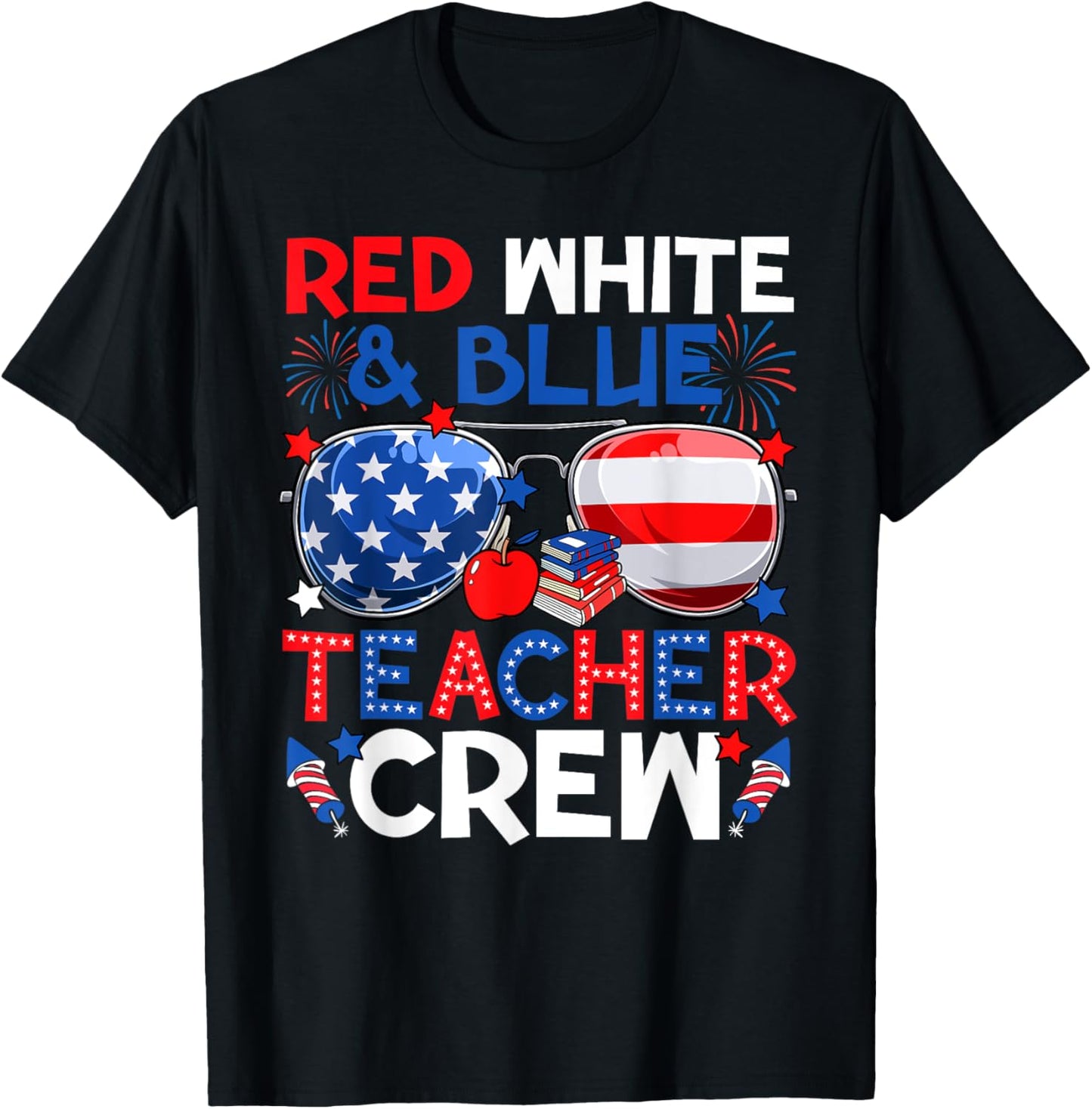 4th Of July Red White & Teacher Crew American Flag T-Shirt for Women Men