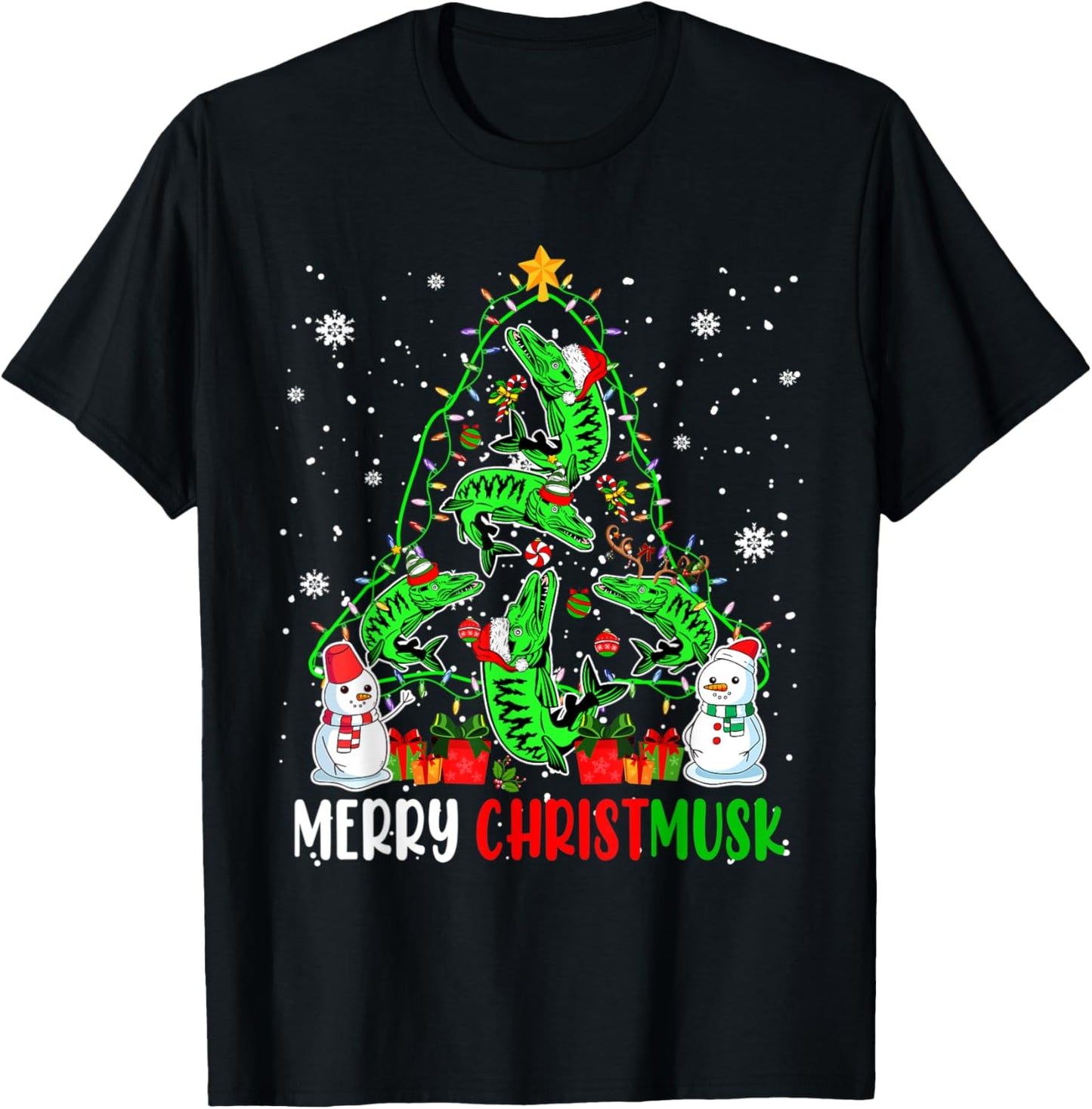 Merry Christmas Musky Funny Santa Musky Fishes As Xmas Tree