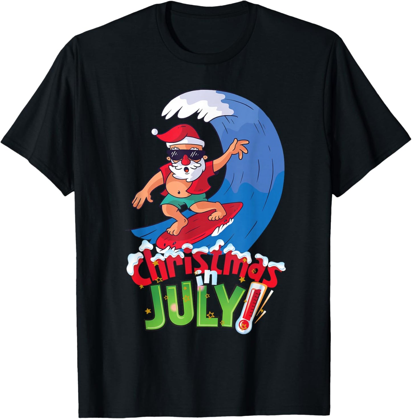 Funny Christmas in July Shirt Summer Santa Surfing Xmas