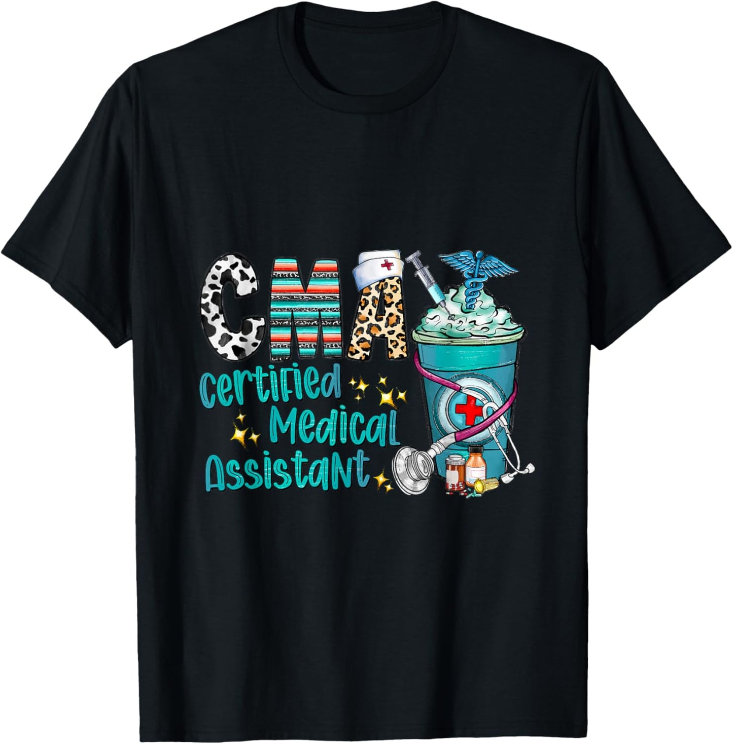 Certified Medical Assistant CMA Leopard Cowhide Coffee Cup T-Shirt