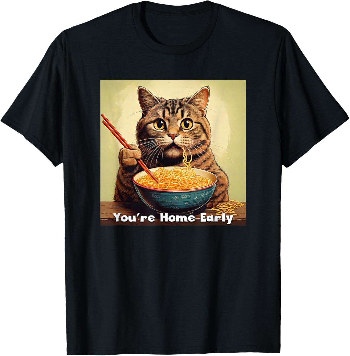 Surprised Cat Eating Ramen Noodles Anime - You're Home Early