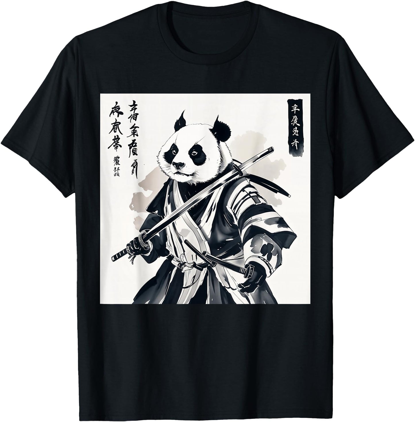 Samurai Panda graphic warrior art tee Japanese anime Ukiyo-e