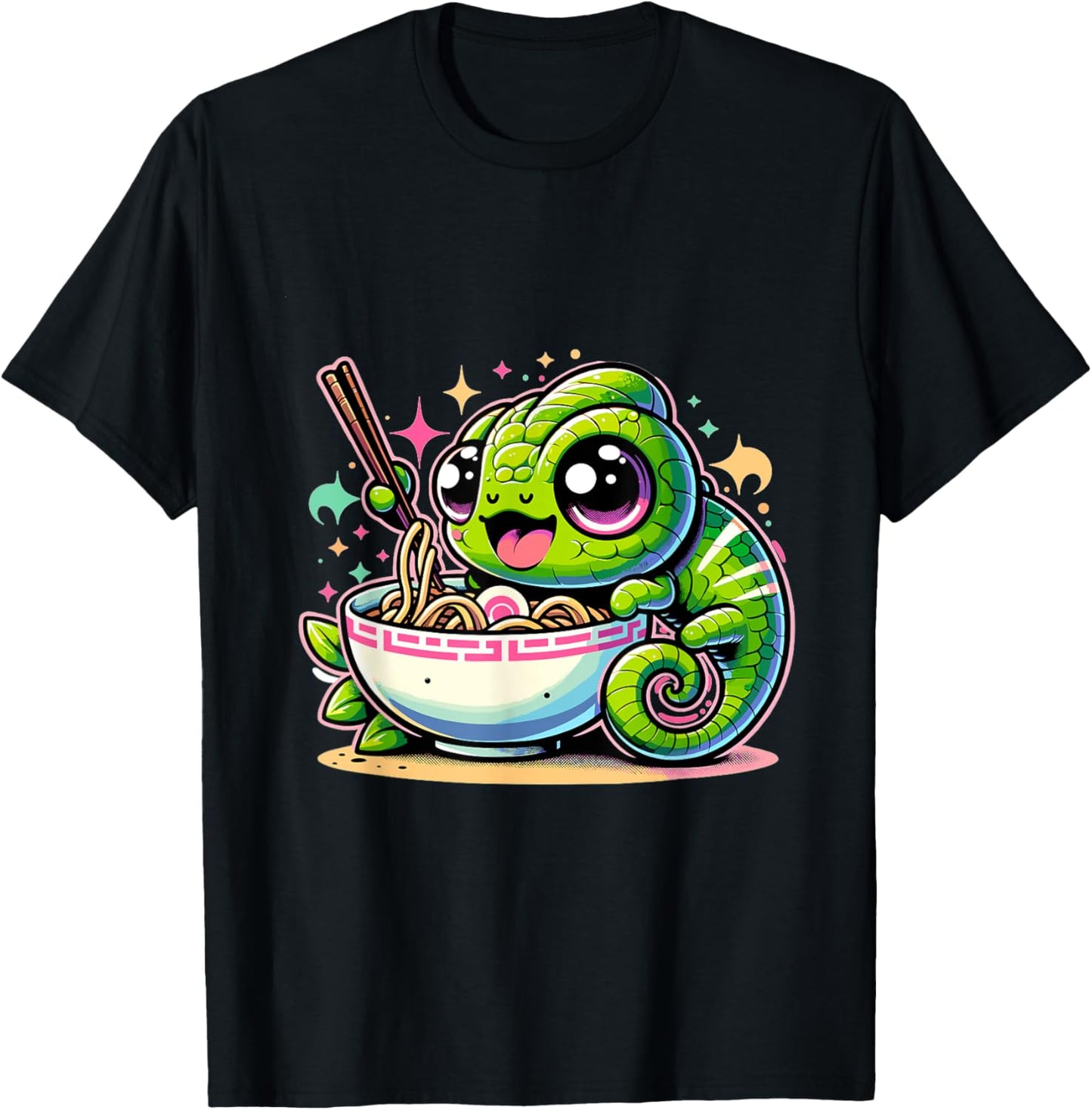 Cute Japanese Kawaii Chibi Chameleon Eating Ramen