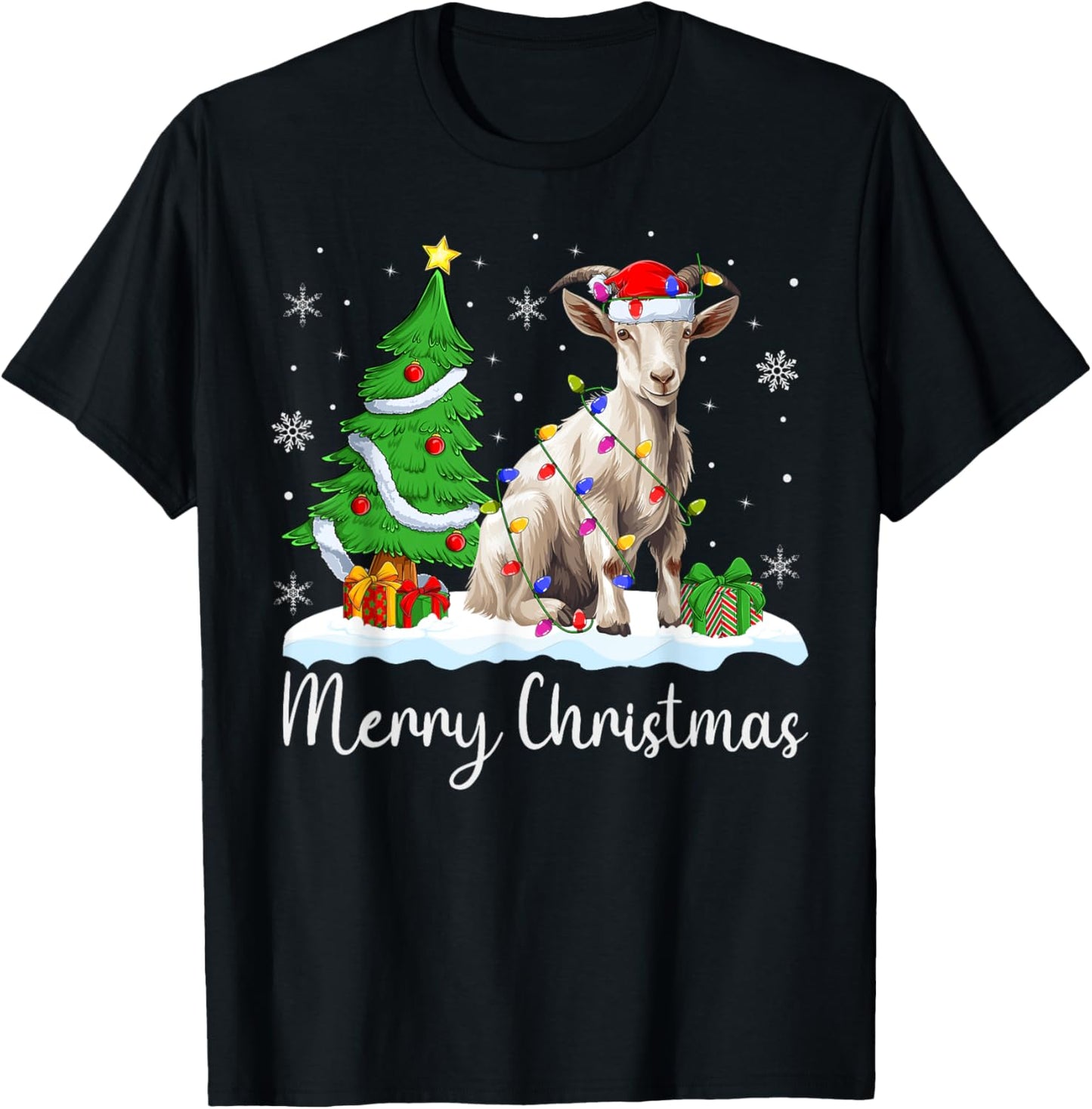 Goat Xmas Lighting Santa Hat Goat Merry Christmas Tree