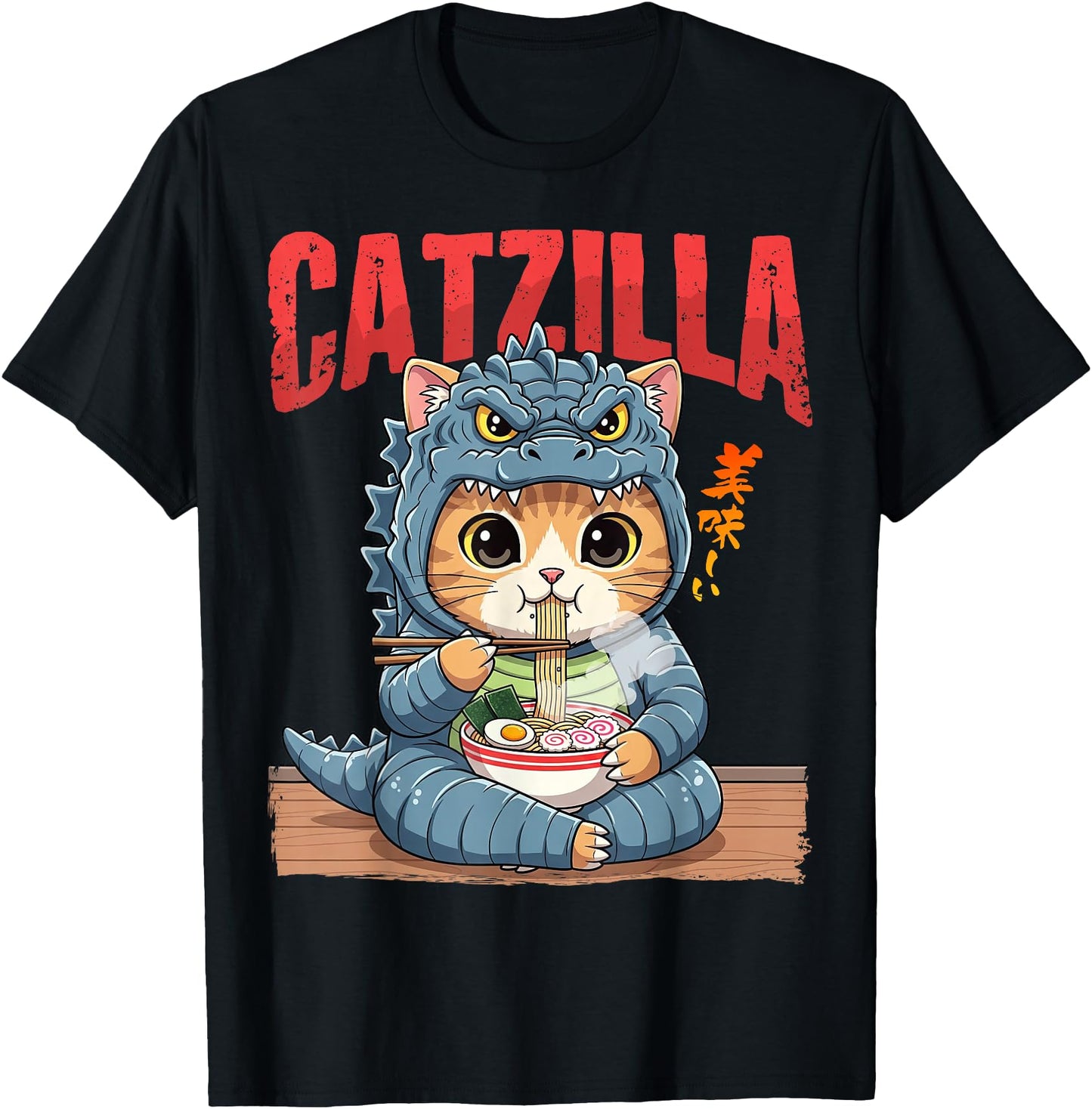 Funny Catzilla Eating Ramen Cute Cat Lover Japanese Art