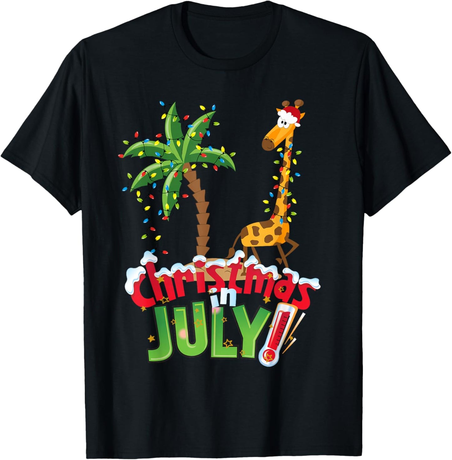Funny Christmas in July Shirt Santa Giraffe Palm Tree Xmas