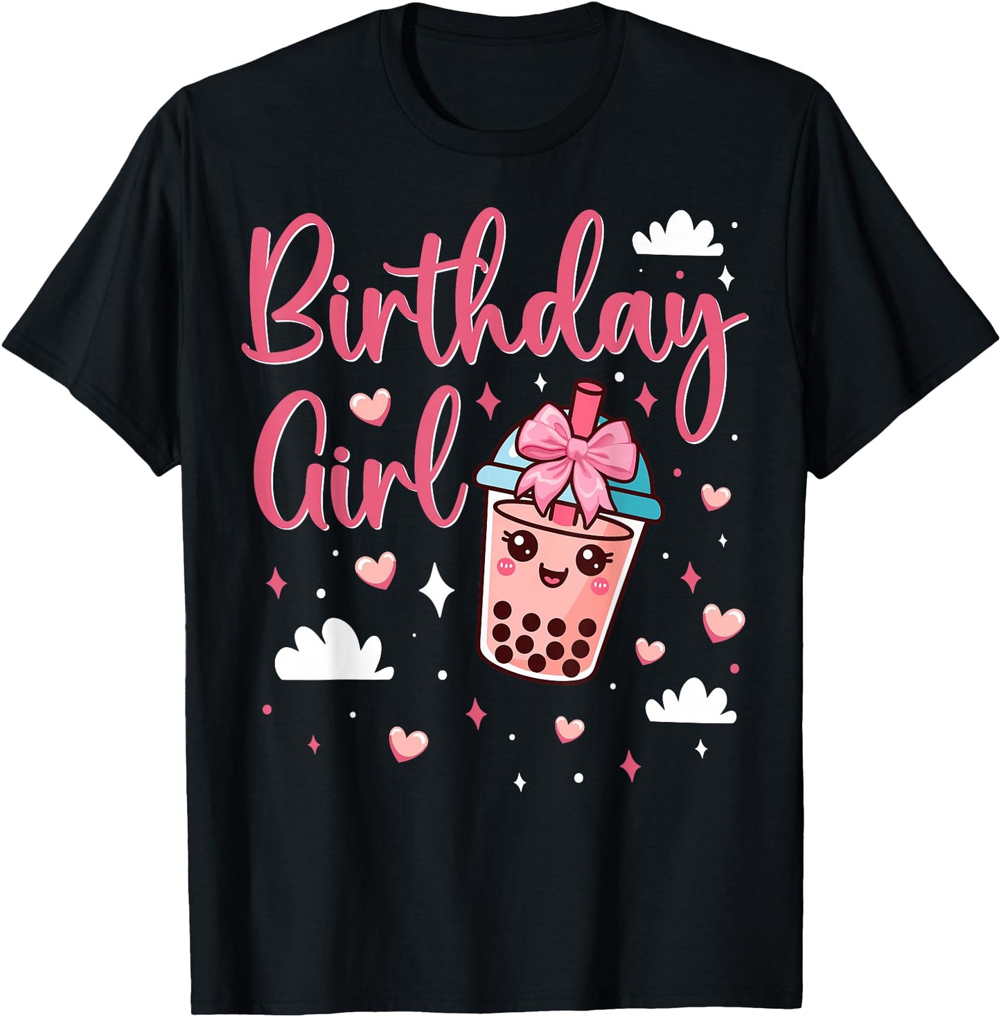 Happy Birthday Girl Cute Pink Bow Bubble Boba Tea Anime
