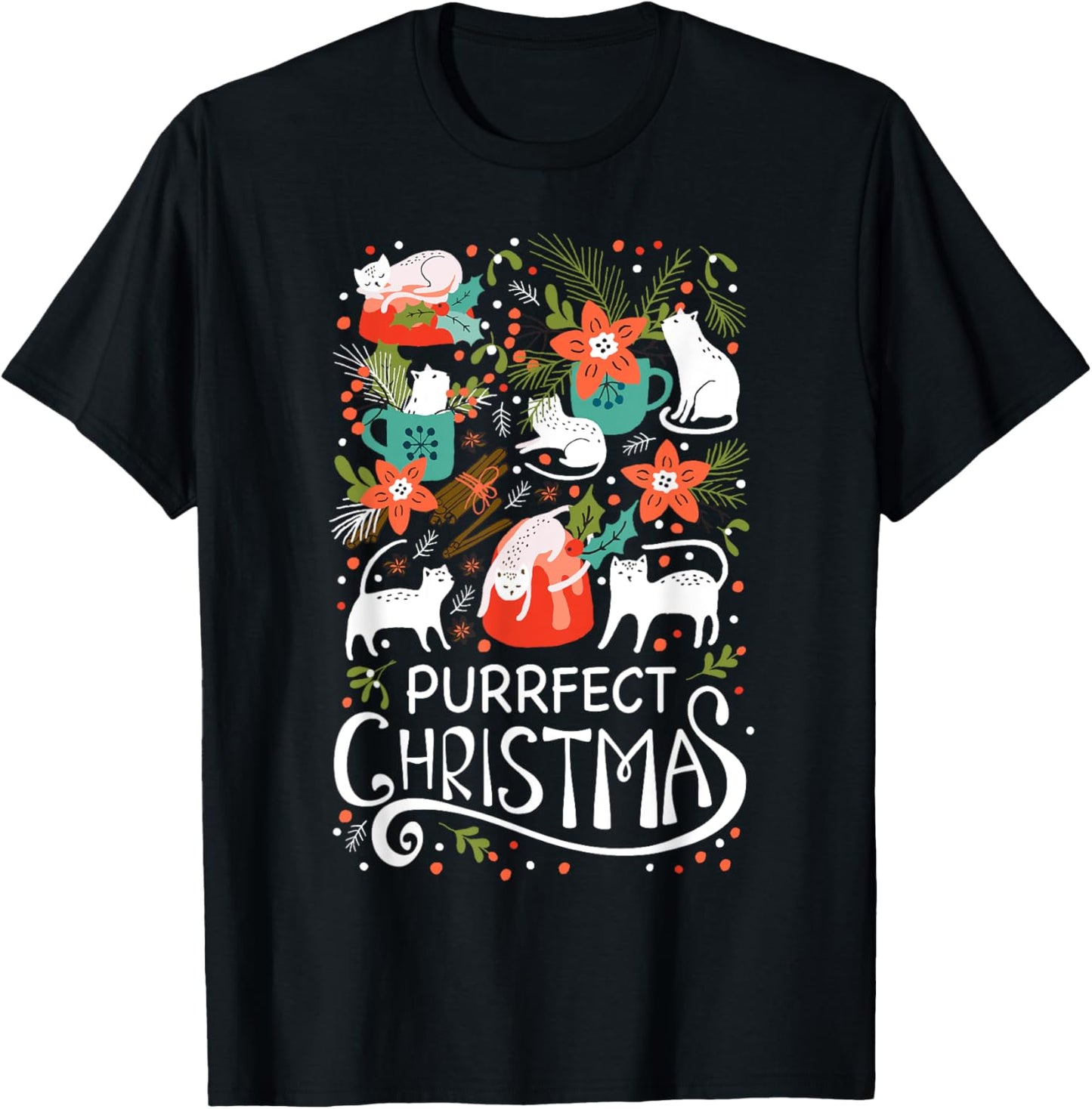 Cute Purrfect Christmas Cat Xmas Tshirt Cat Lover Gift Men Women Kids