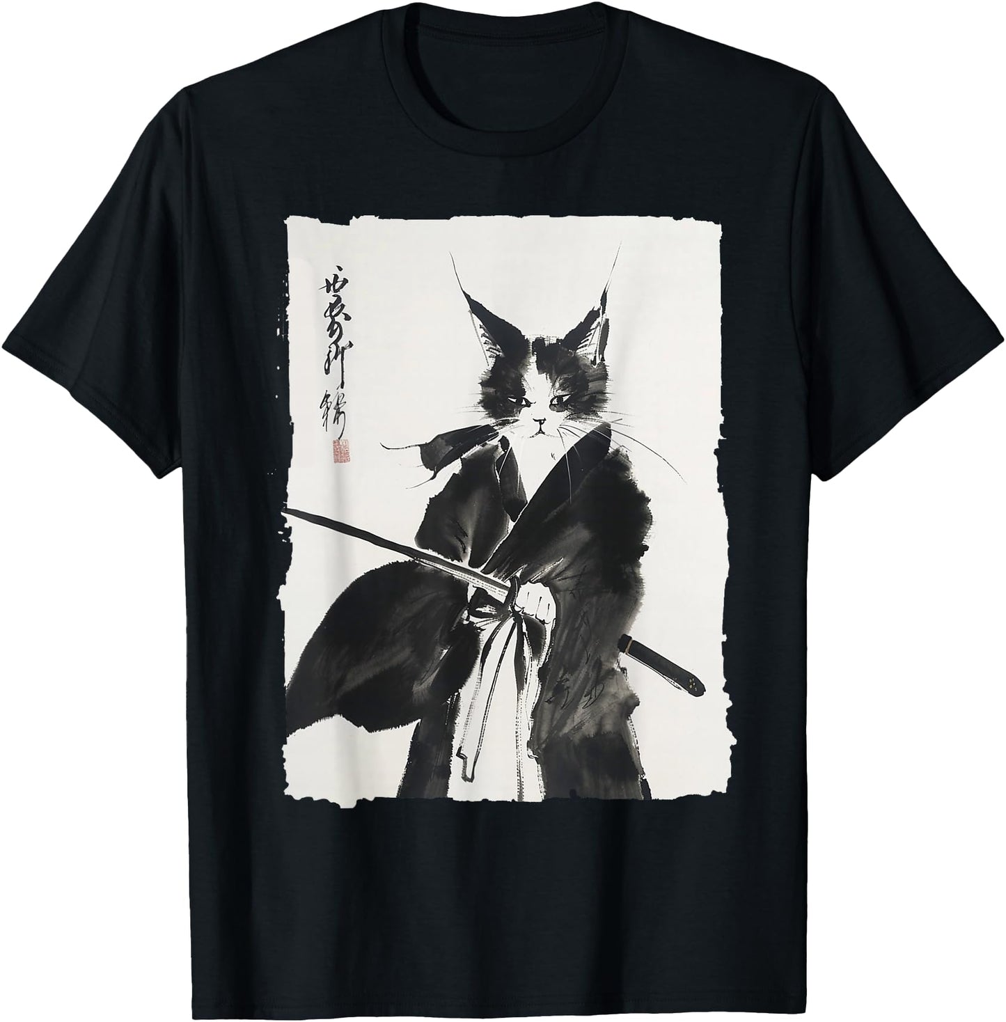 Samurai Cat Warrior Ink - Japanese Art Feline Katana