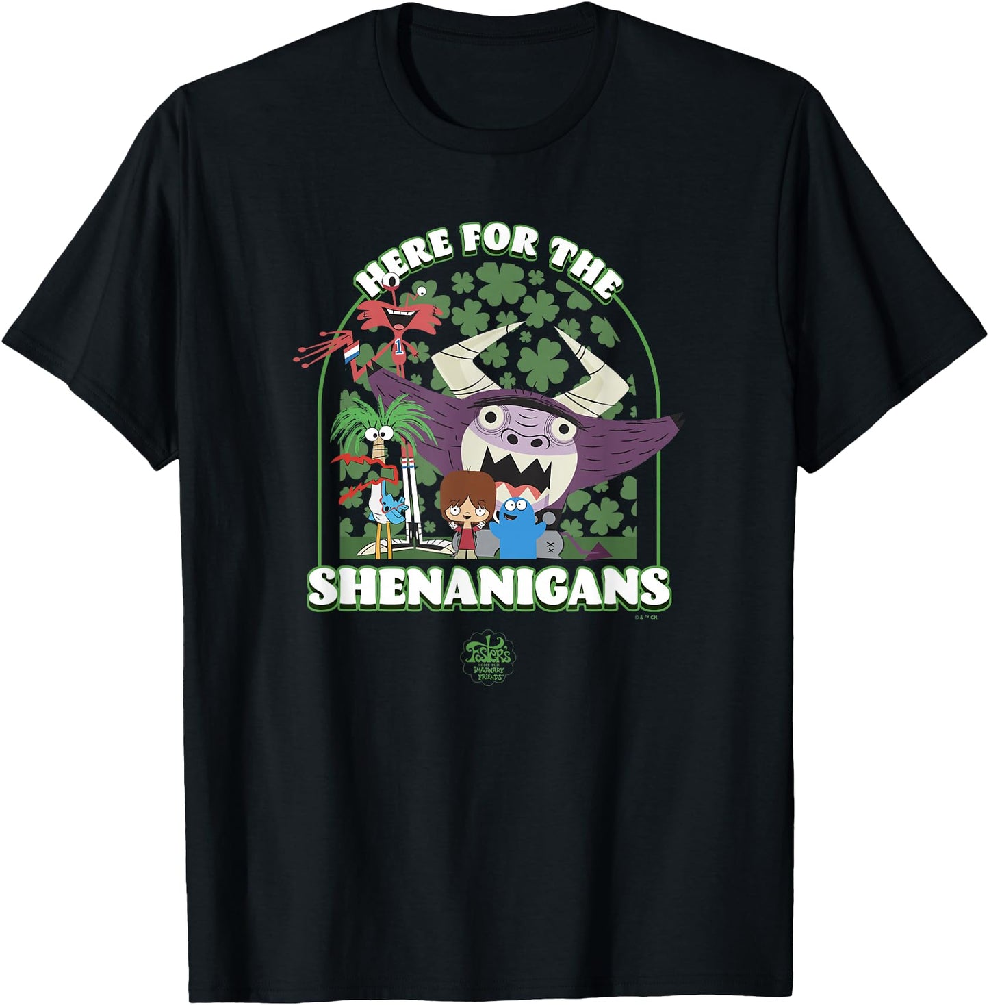 Foster's Home for Imaginary Friends St. Patrick's Day! Unisex-Adult T-Shirt - Black, Small, Short Sleeve, V-Neck, Classic Fit, Graphic, Cartoon Character