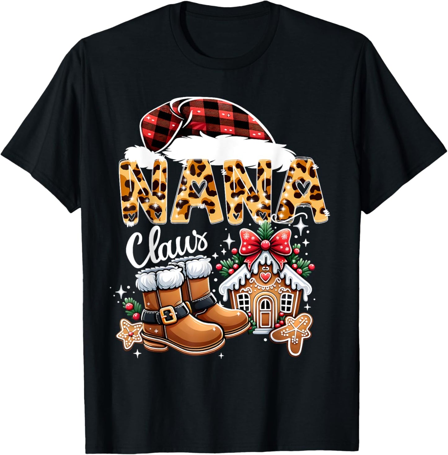 Christmas Nana Claus Grandma Leopard Buffalo Plaid Pjs Xmas