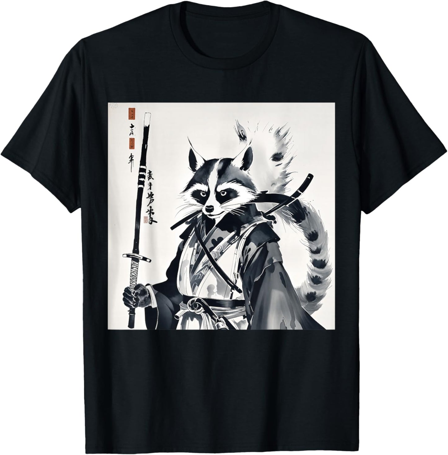 Samurai Raccoon graphic warrior art Japanese anime Ukiyo-e