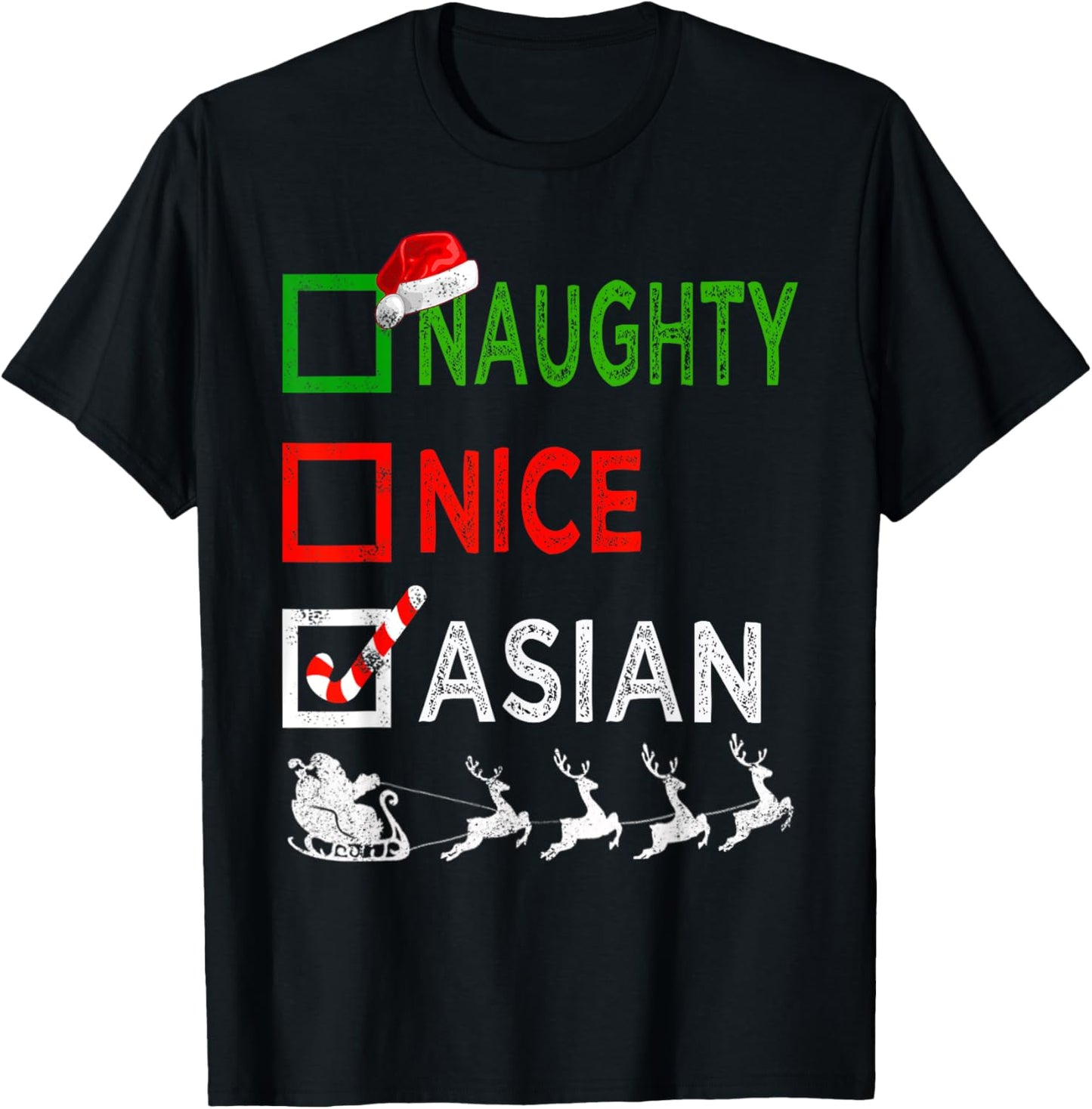 Naughty Nice Asian Christmas Pajamas Funny Santa Hat Xmas