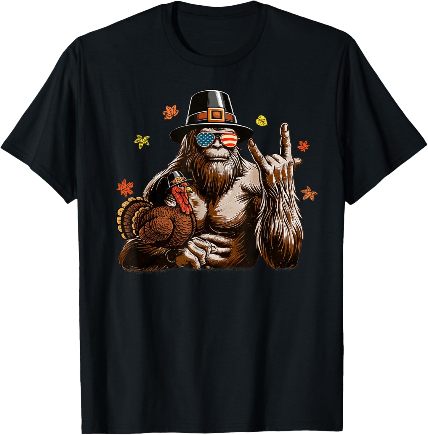 Bigfoot Pilgrim Turkey Thanksgiving Shirts for Boys Men Kids