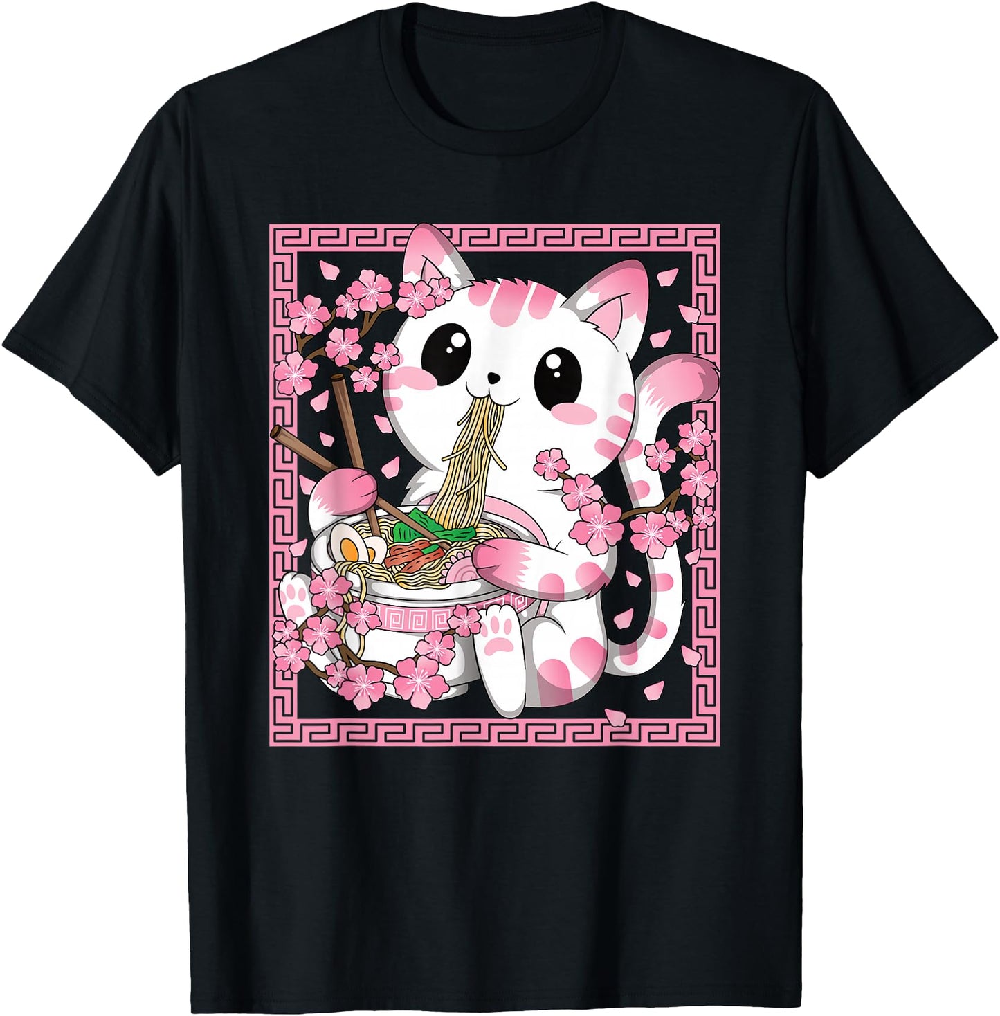 Kawaii Cat Ramen Anime Japanese Cherry Blossom Women Girls