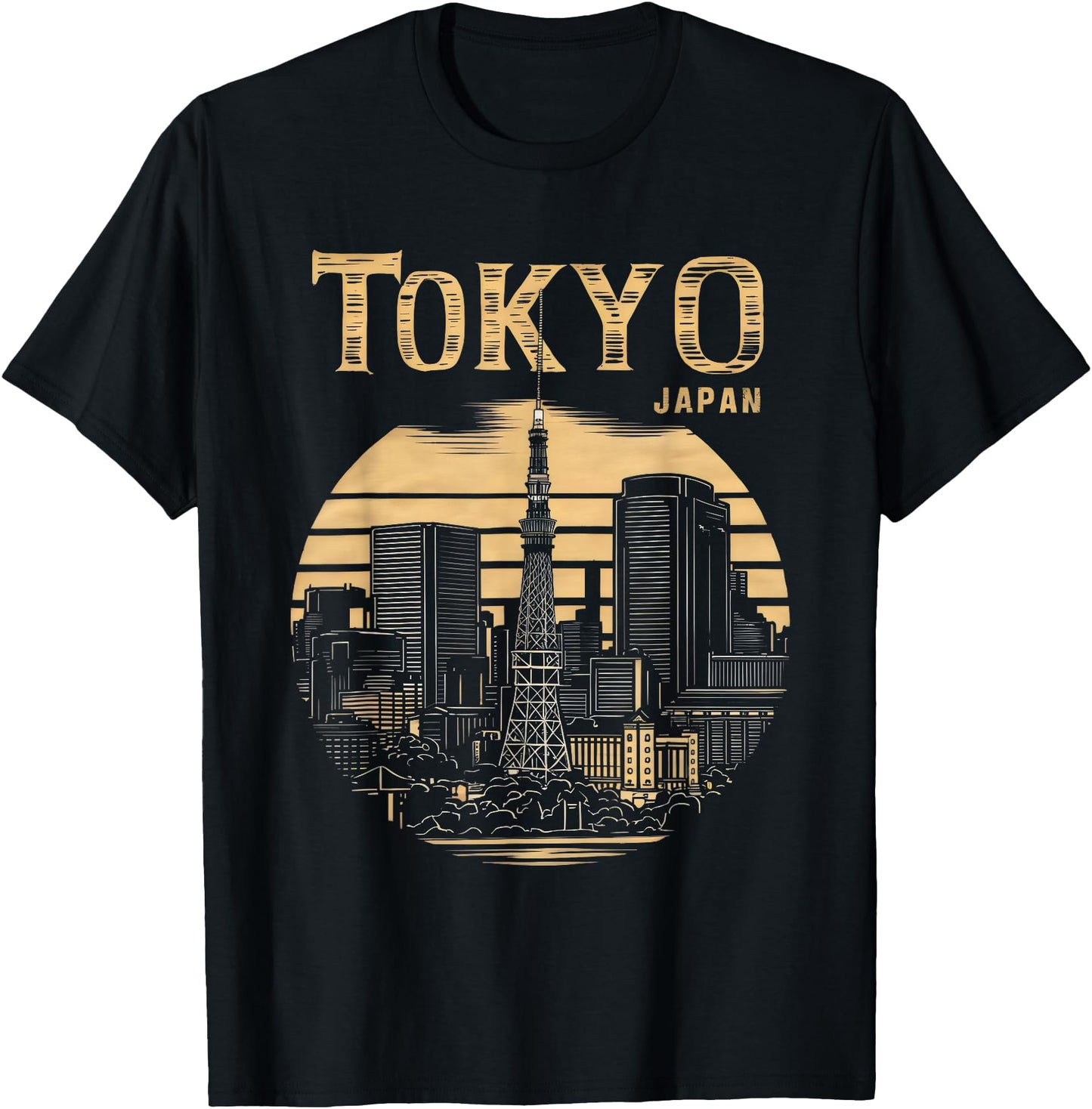 Tokyo Skyline Tower Woodblock Japanese Style Art Japan