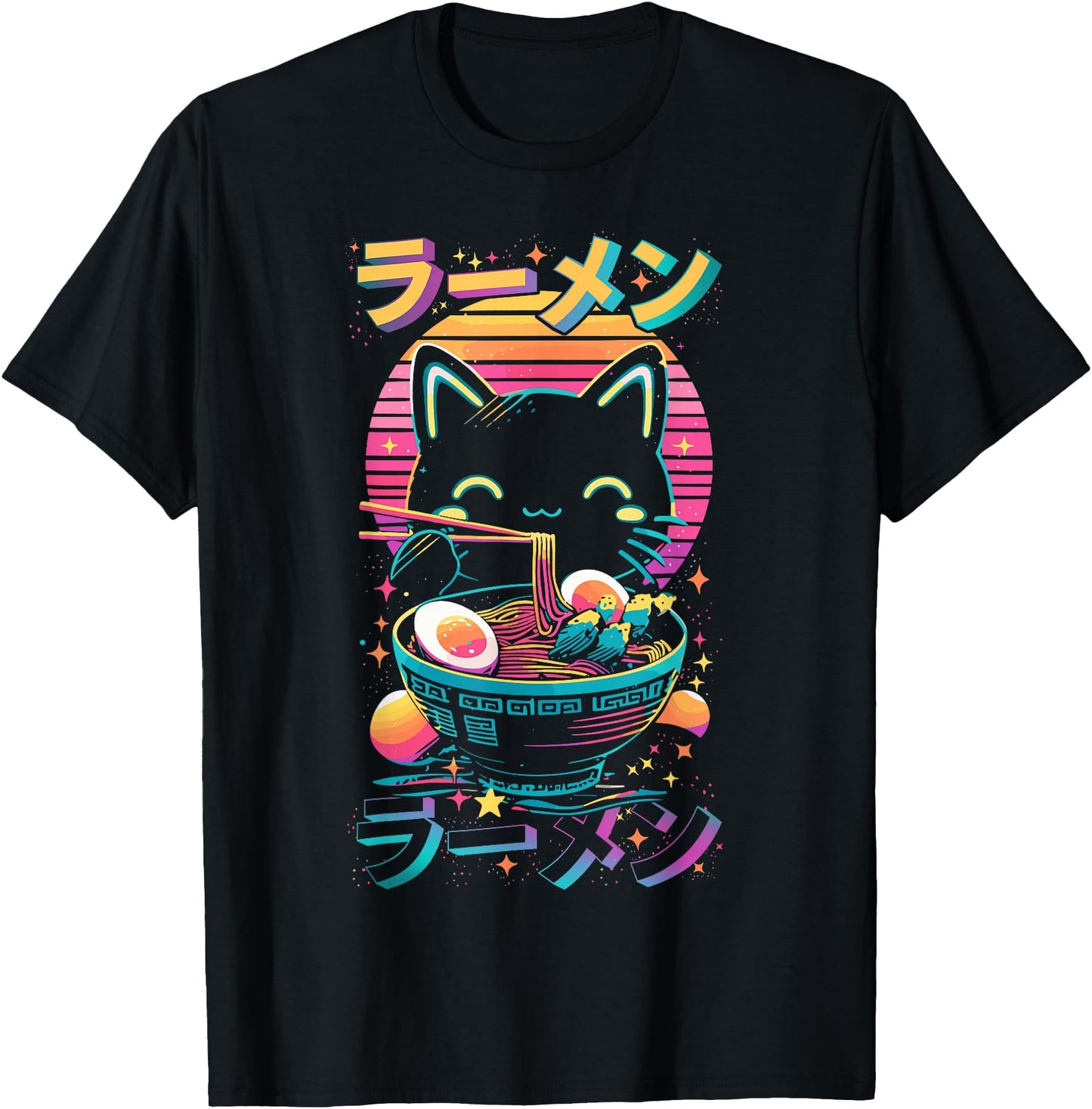 Anime Cat Eats Ramen Retro Kawaii Ramen Cat