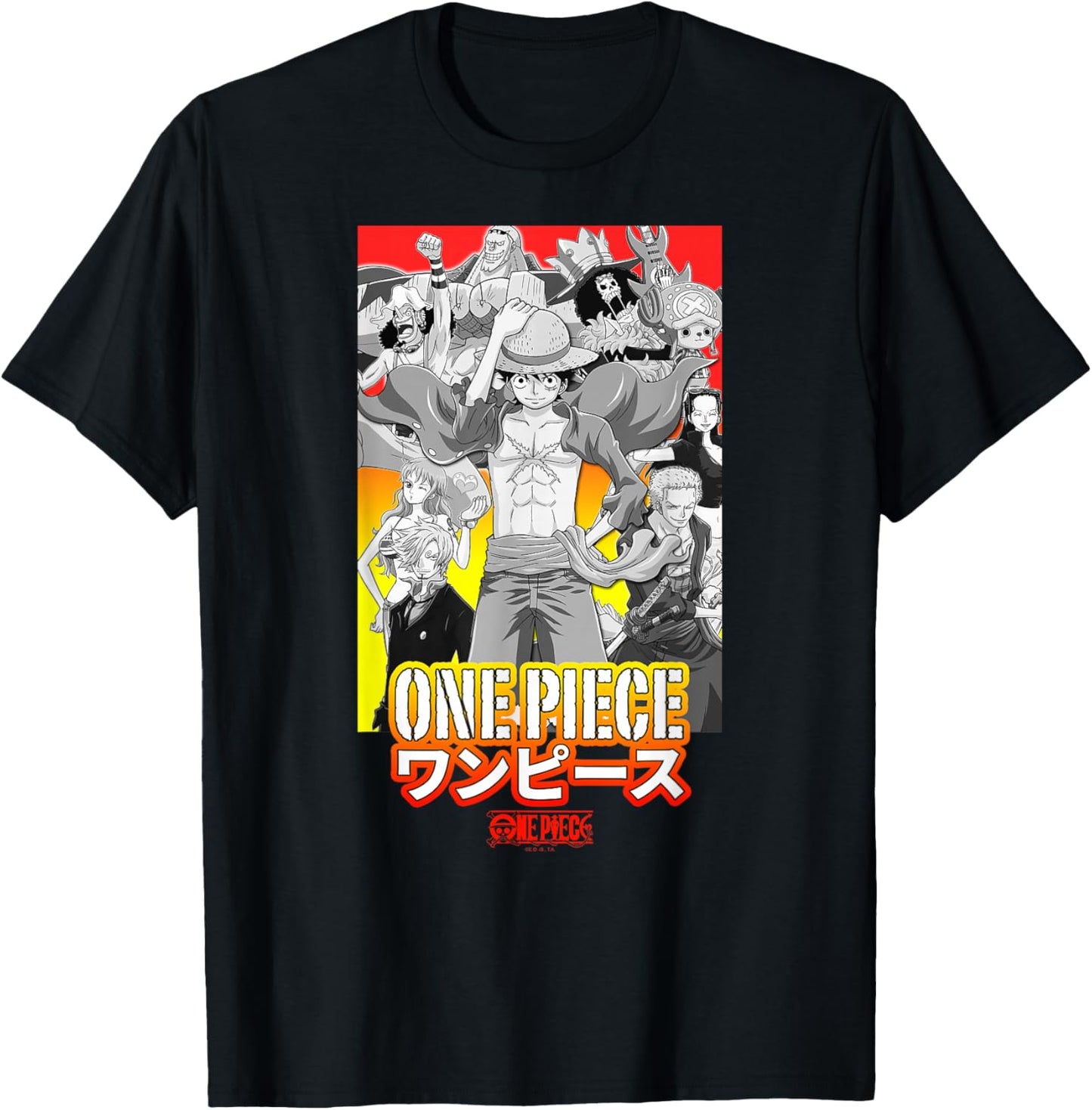 One Piece Anime Character Collage with Stencil Logo