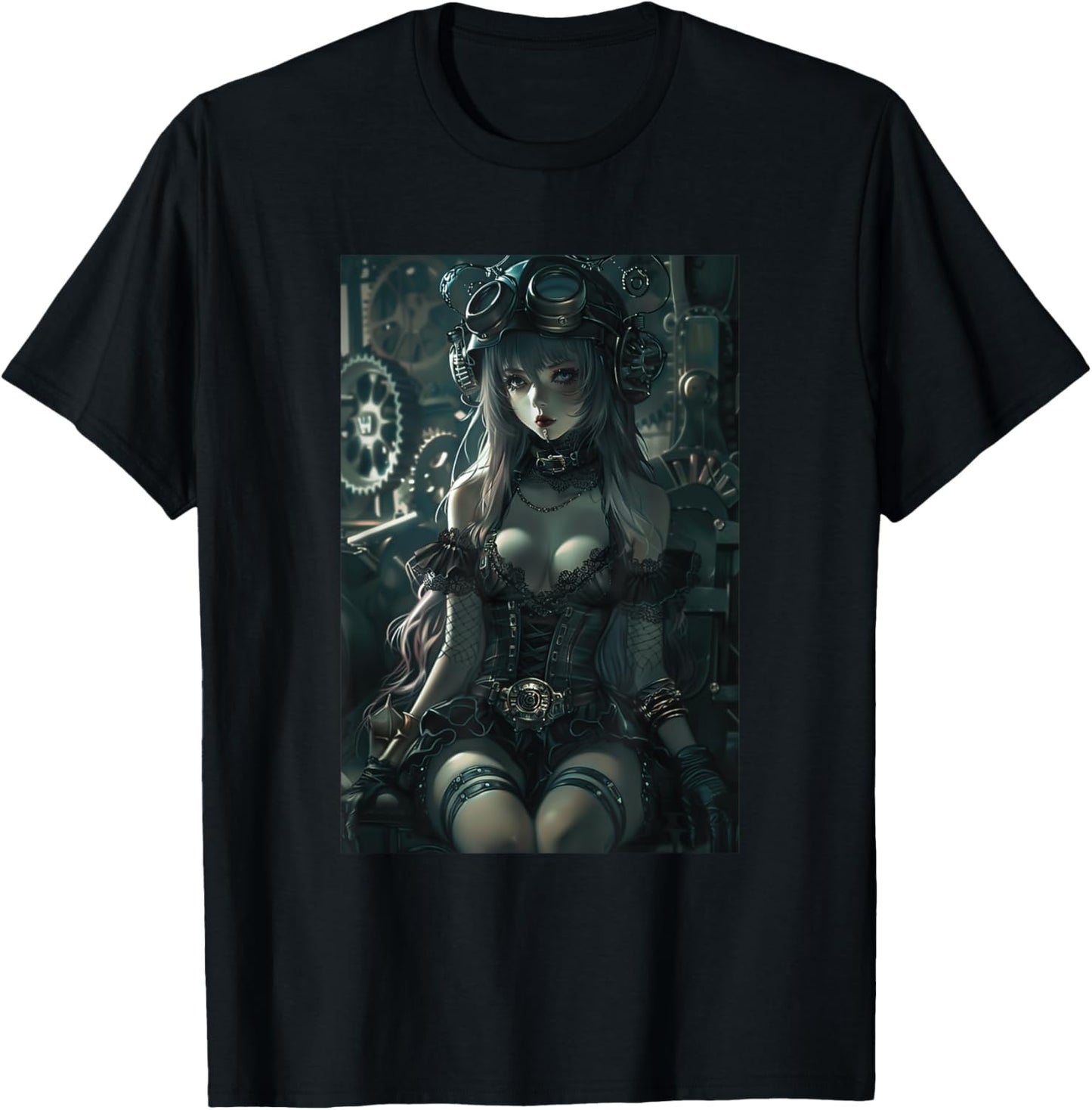Sexy Anime Girl Steampunk Tee for Men Cyberpunk Fantasy